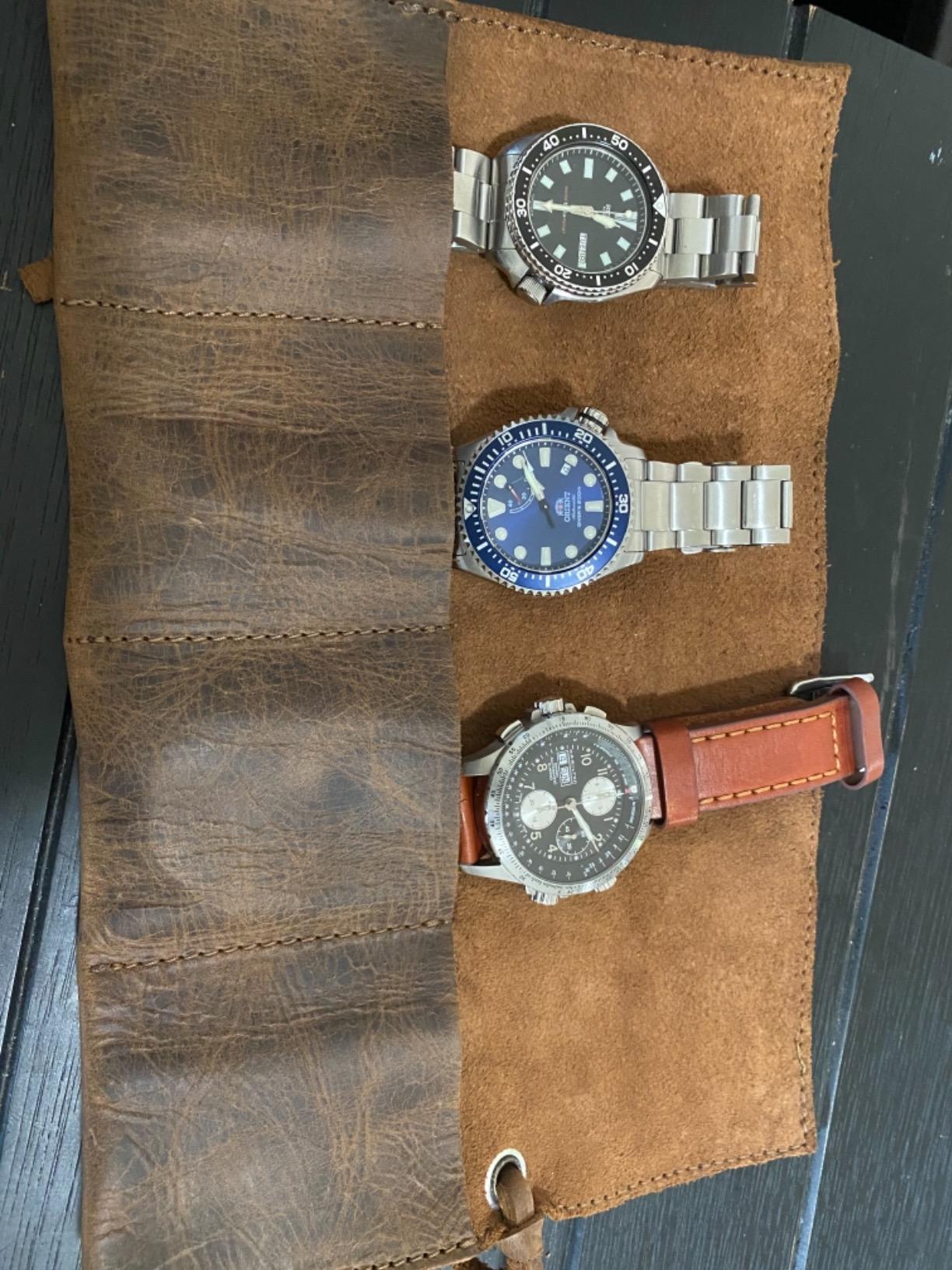 Hide & Drink, Leather Watch Roll Organizer Handmade from Full Grain Leather, Holds Up to 4 Watches, Easy Carry On Watchlover Storage (Swayze Suede) customer photo 1