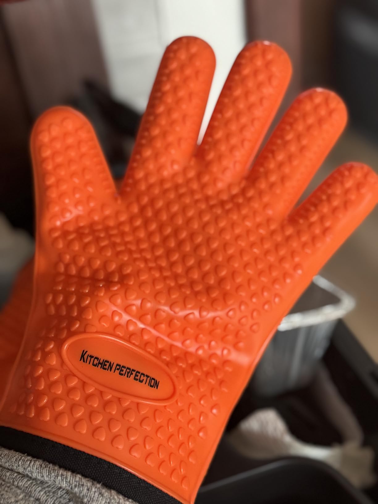 KITCHEN PERFECTION Smoker BBQ Grill Gloves - High Heat Resistant Oven Mitts | Waterproof Silicone, 5-Finger Design For A Better Grip, for Pitmasters, Meat Smoking, Grilling customer photo 1