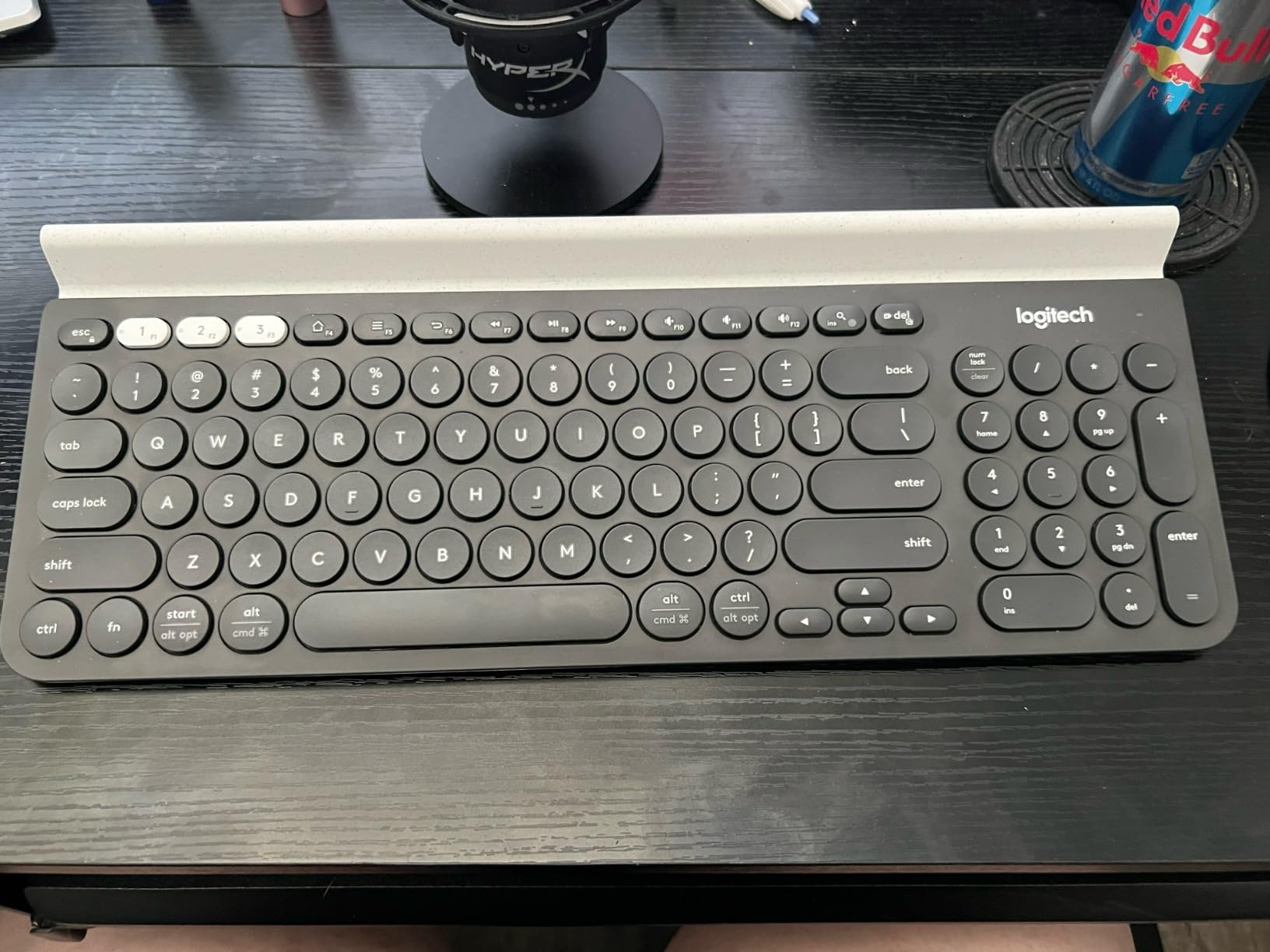 Logitech K780 Multi-Device Wireless Keyboard with Built-in Cradle | Compact keyboard, Bluetooth or USB connect, type on 3 paired devices, cradle can hold a smartphone and large tablet together customer photo 1