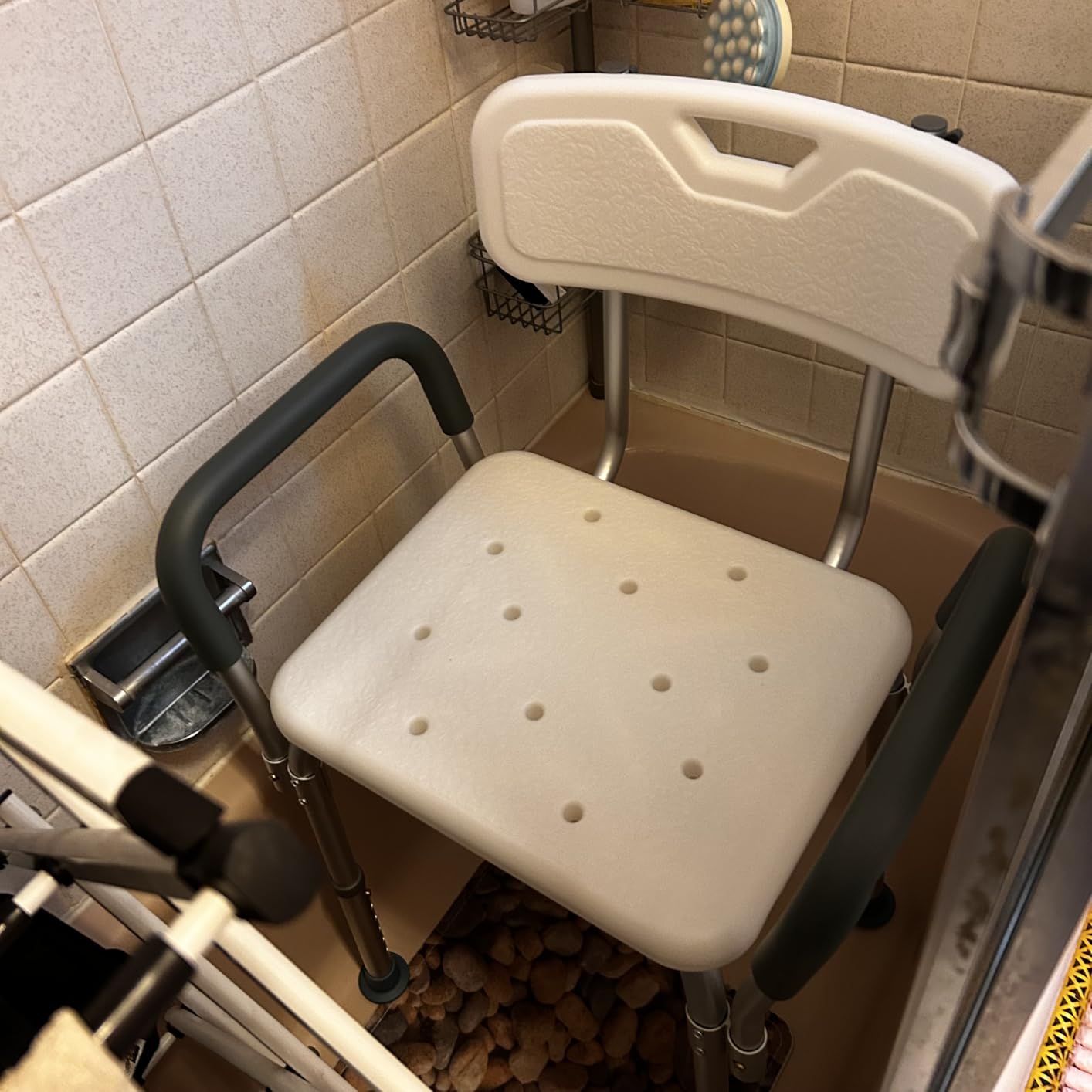 Medline Shower Chair Seat with Padded Armrests and Back | Heavy Duty Shower Chair for Bathtub | Slip Resistant Shower Seat with Adjustable Height | Shower Chair for Inside Shower with 350 lb Capacity customer photo 2