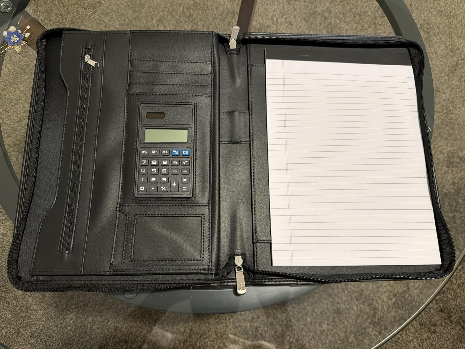 Cossini Black Superior Vegan Leather Business Portfolio with Zipper - Padfolio All-in-One. Smartest Protective 10.1 Inch Tablet Sleeve, Presentation Slot, Solar Calculator, Card Storage, Writing Pad customer photo 1