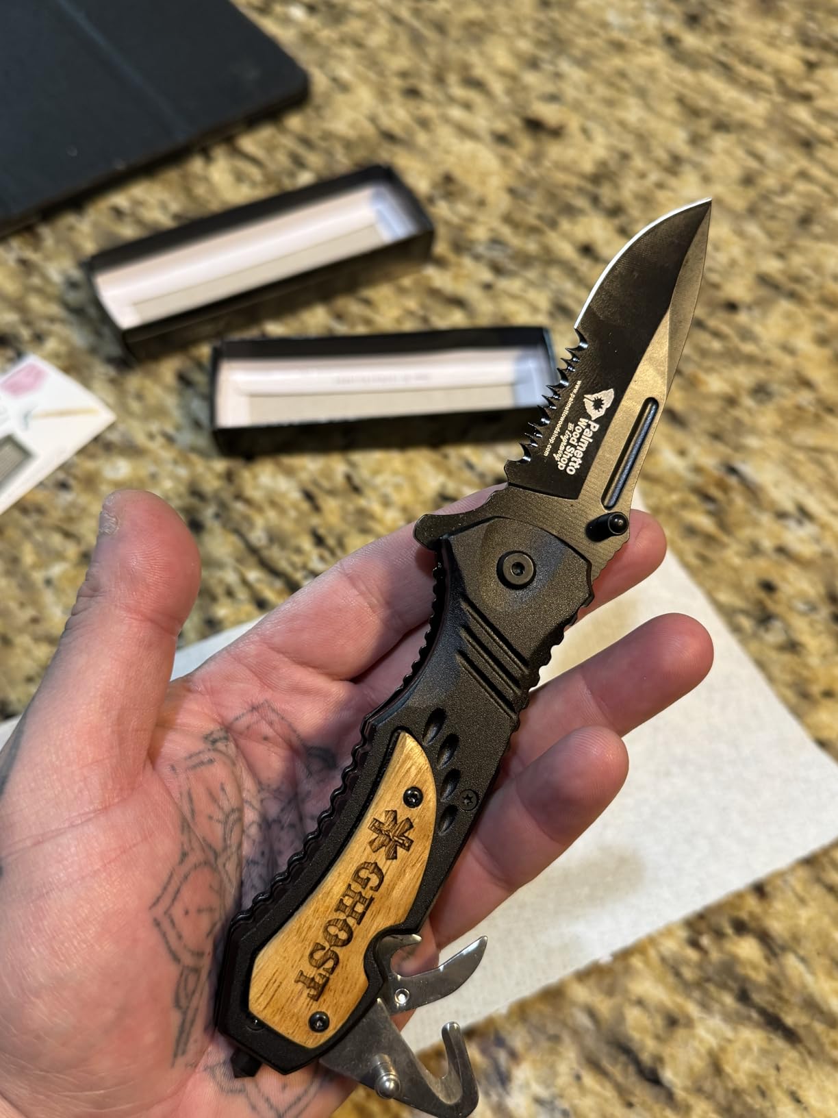 Palmetto Wood Shop Custom Engraved Pocket Knife for Men, Camping & Hunting customer photo 2