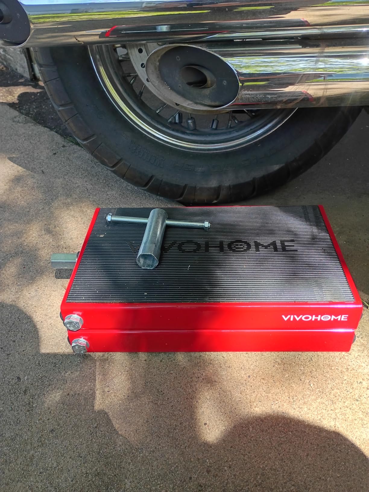 VIVOHOME 1100 LBS Motorcycle Lift Scissor Jack, Wide Deck Hoist Stand, Red | Height Adjustable Center Stand with Crank, Steel Lift for Cruiser, Dirt Bike, ATV customer photo 1
