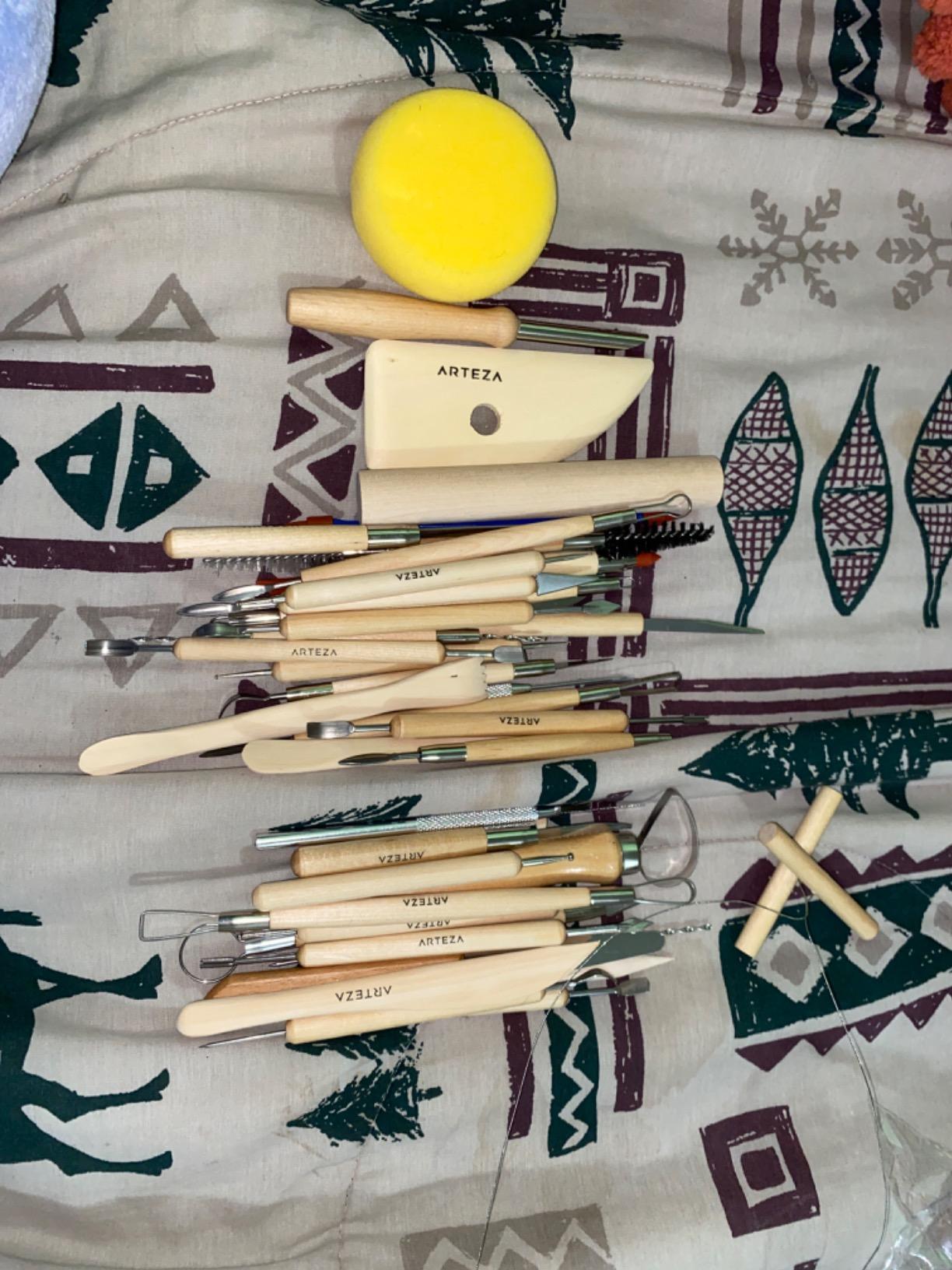 ARTEZA Pottery & Sculpting Tools, 42-Piece Clay Tools Set with Wooden Handles & Steel Tips for Polymer Clay, Ceramics, Carving, Modeling, Shaping & Smoothing customer photo 2