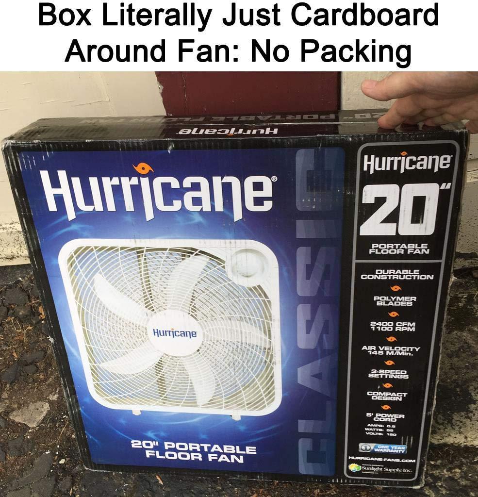 Hurricane Classic Floor Mount Box Fan w/ 3 Quiet Speeds, White, 20