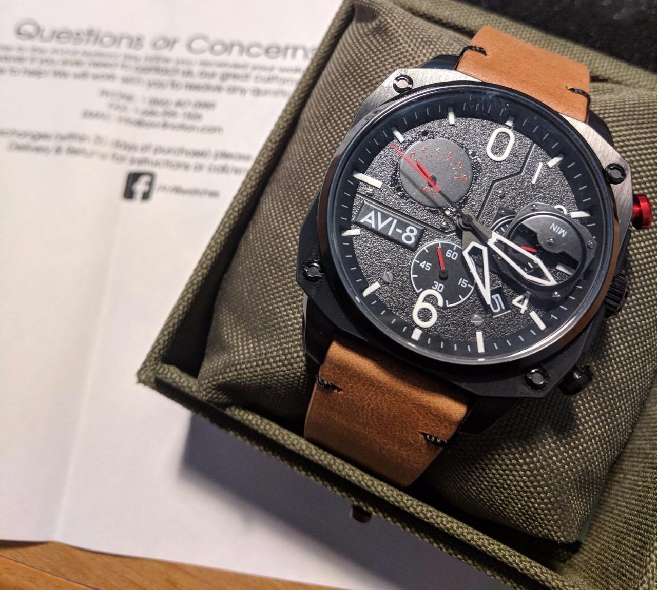 AVI-8 Hawker Hunter Men's Pilot Watch - Retrograde Chronograph, Japanese Quartz Movement, 45mm Stainless Steel Case, Leather, Rubber or Stainless Steel Strap, AV-4052 customer photo 2
