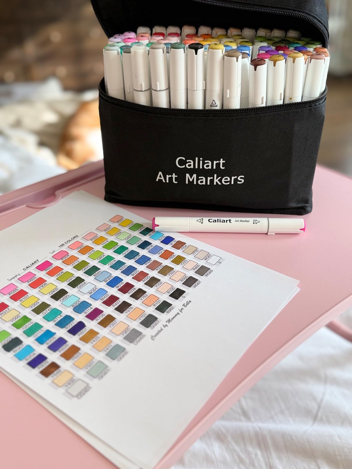 Caliart Alcohol Markers 100 Colors Dual Tip Fine & Chisel Art Markers Pens | Permanent Alcohol Based Sketch Markers Set with Case for Artists, Adults Coloring Books, Drawing Illustration (White Barrel) customer photo 1