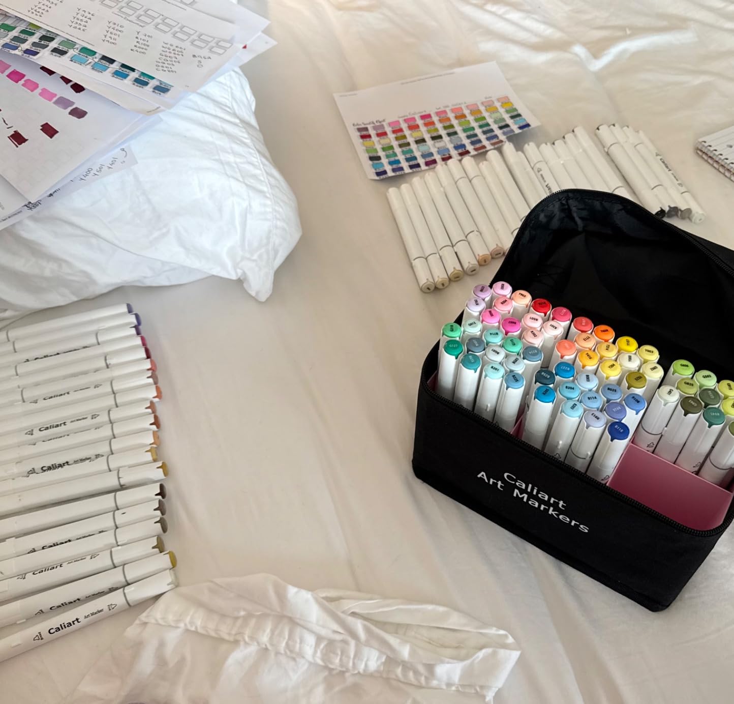 Caliart Alcohol Markers 100 Colors Dual Tip Fine & Chisel Art Markers Pens | Permanent Alcohol Based Sketch Markers Set with Case for Artists, Adults Coloring Books, Drawing Illustration (White Barrel) customer photo 2