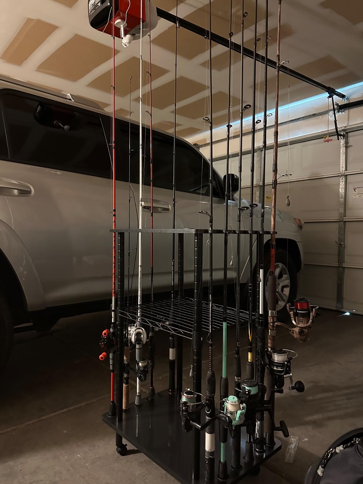 Rush Creek Creations Fishing Rod Holders for Garage W/ Lockable Wheels | 3-tier Fishing Pole Rack Organizer, Rolling Fishing Storage Organizer, 12-Rod Capacity customer photo 1