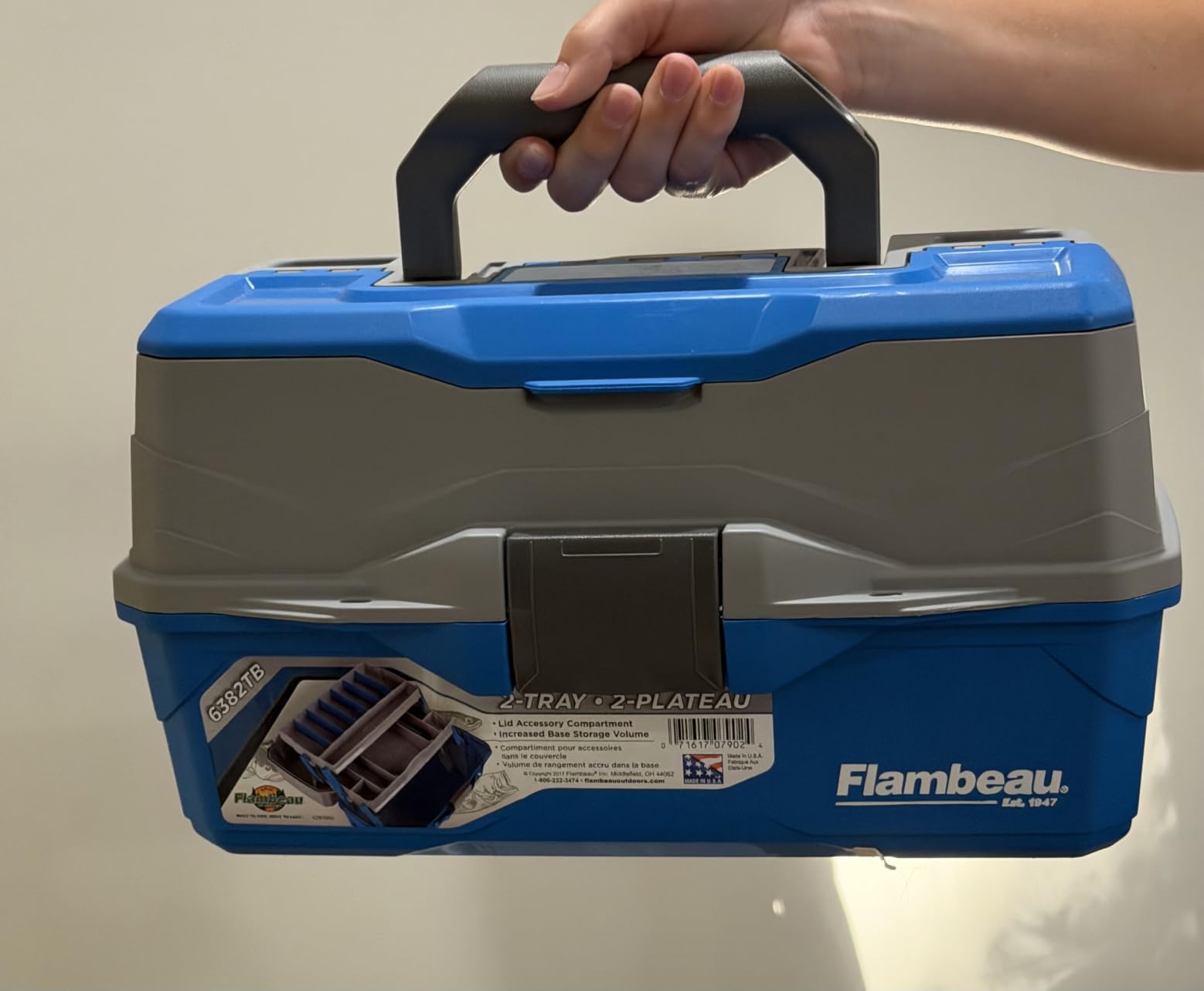 Flambeau Outdoors 6382 2-Tray Tackle Box, 15 Compartments, Blue and Gray | Cantilever 2-tray box, 15 compartments with 6 removable dividers, bulk base storage, Draw Tite latch, medium size customer photo 1