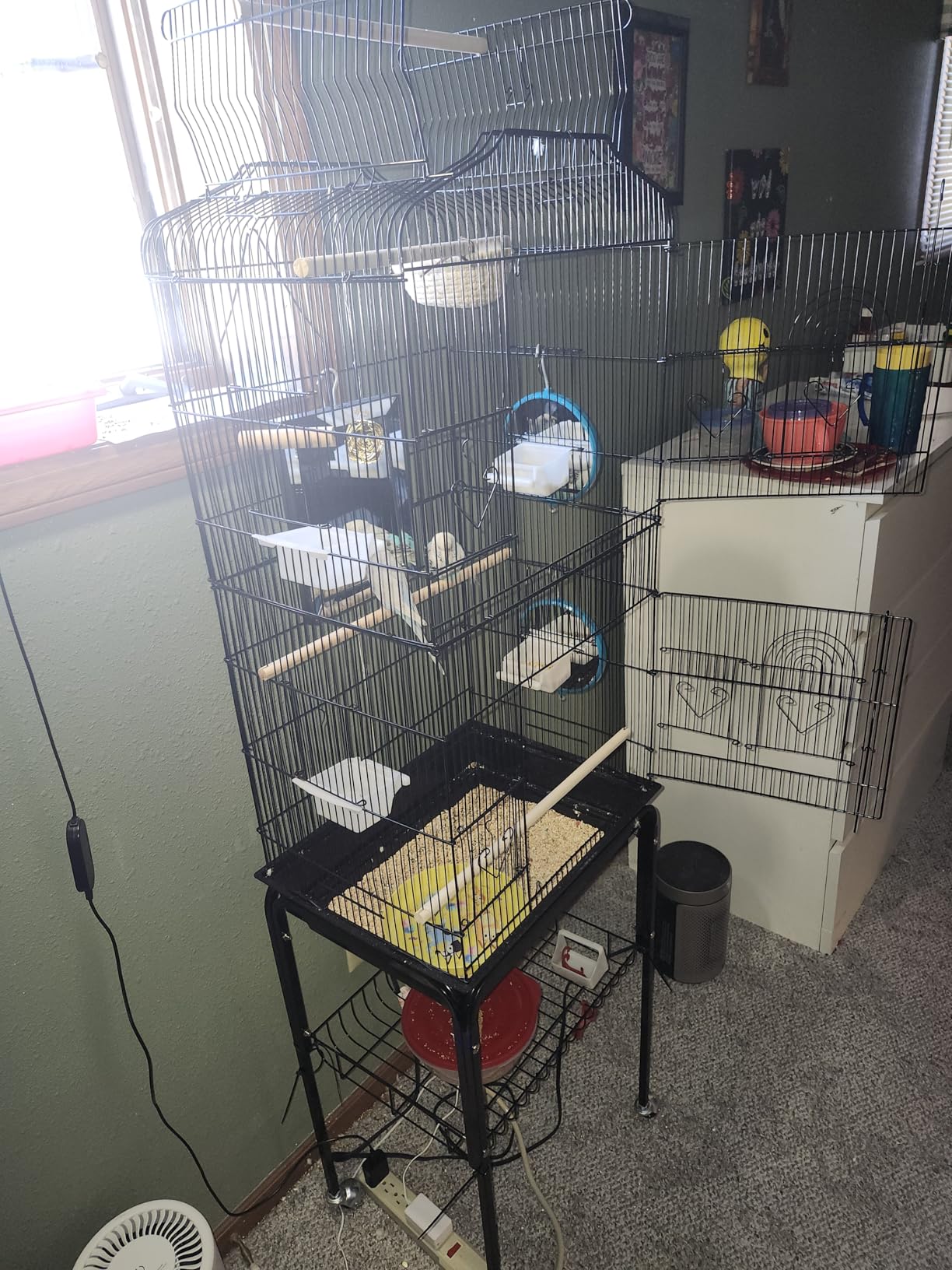 Yaheetech 64'' Open Top Bird Cage for Parakeets & Cockatiels, Black | Detachable Rolling Stand, Easy-clean Slide Tray, Multi-door Access, 3/8