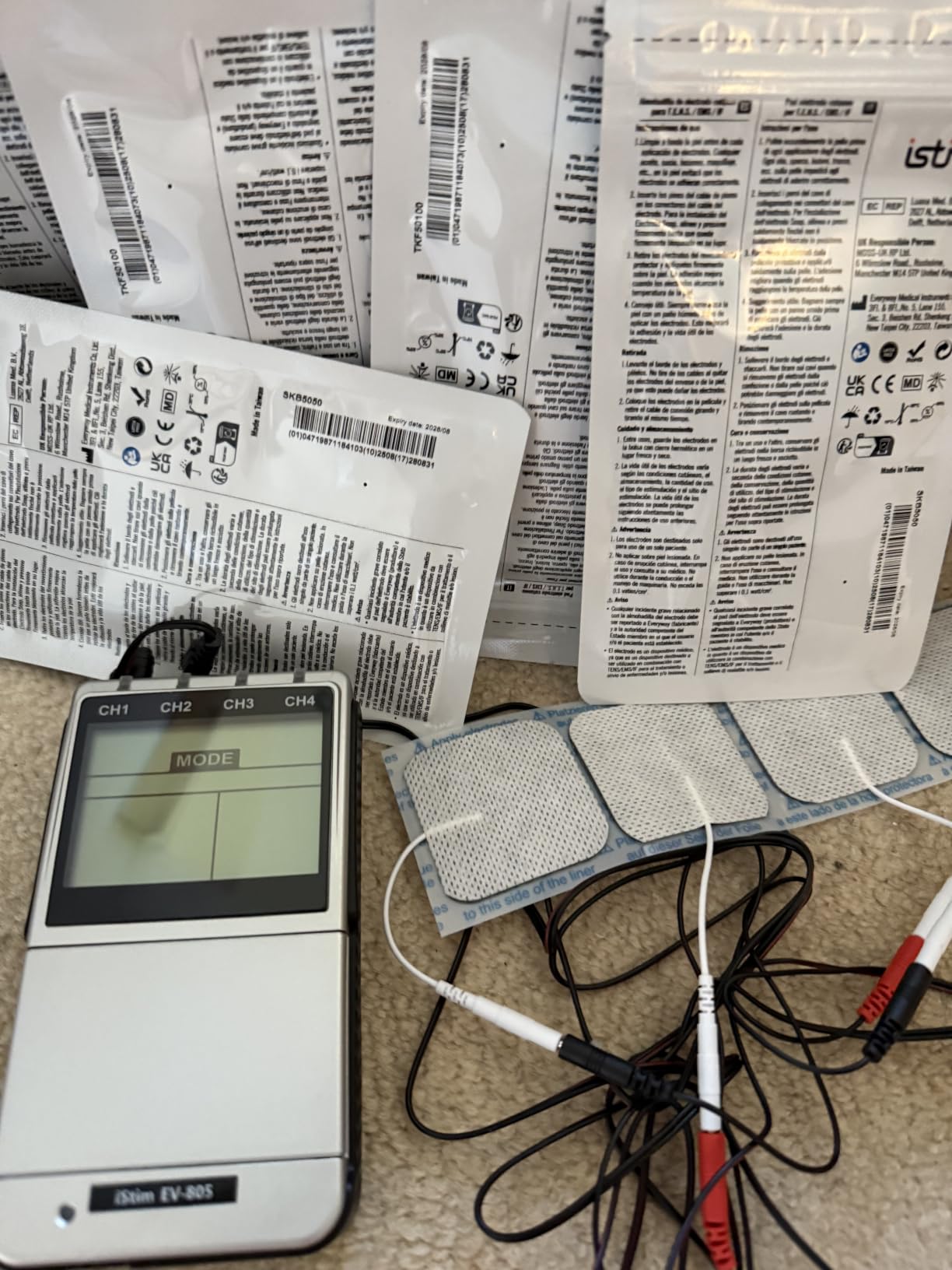 EV-805 TENS EMS 4 Channel Rechargeable Combo Machine Unit - Muscle Stimulator + Back Pain Relief and Management - 24 Programs/Backlit (Including Electrodes Pads) customer photo 1