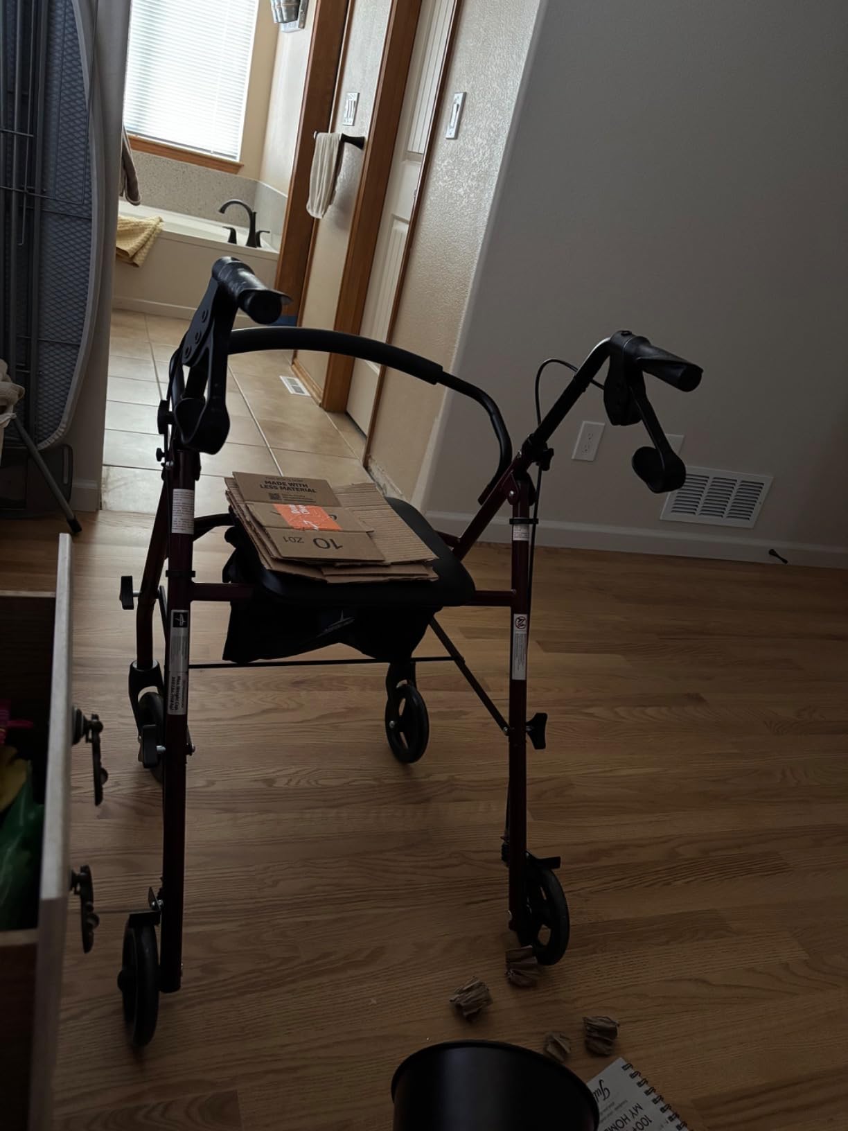 Medline Steel Rollator Walker with Seat, Burgundy, 350 lb. Weight Capacity, 6 Inches Wheels, Foldable, Adjustable Handles, Rolling Walker for Seniors, Walker for Mobility Impaired customer photo 1