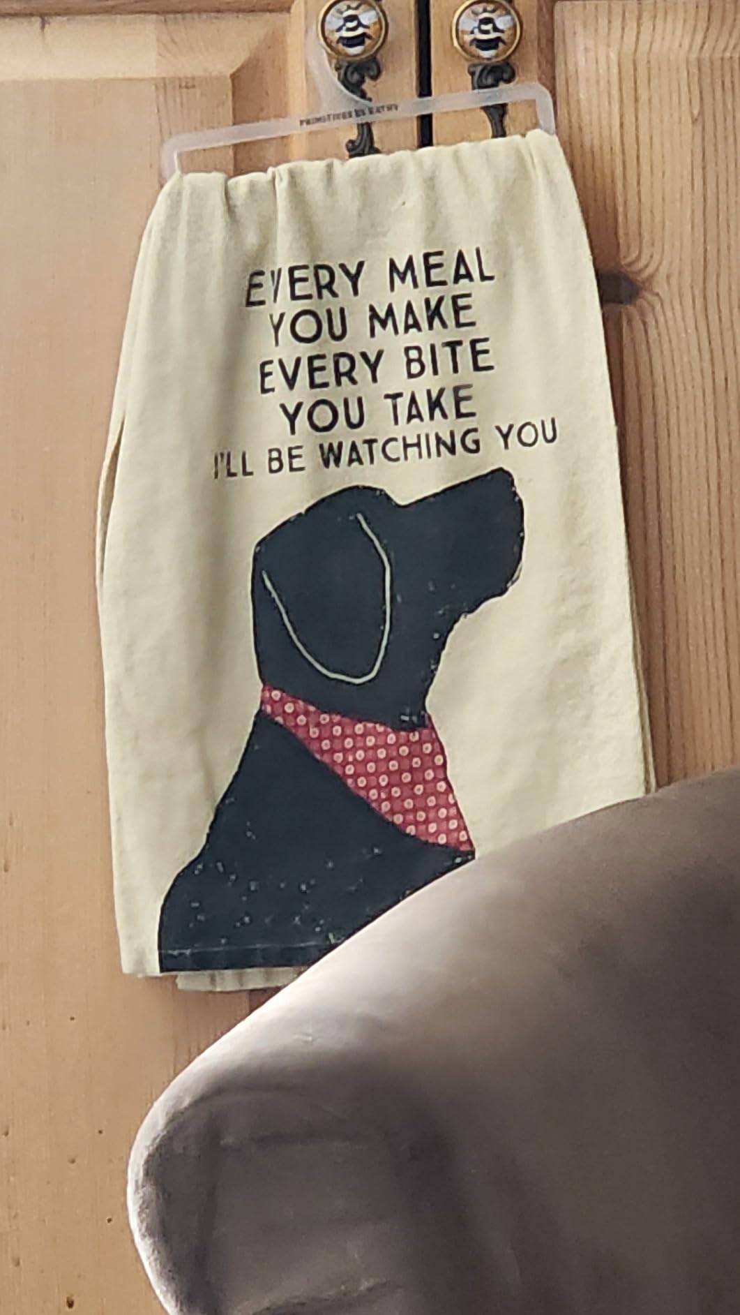 Primitives by Kathy Funny Kitchen Towel, Gifts for Dog Lovers, Bandana Dog Every Meal You Make I'll Be Watching You, Machine Washable, 28 by 28 Inches, Rustic Pet Kitchen Decor, Tan Cotton customer photo 2