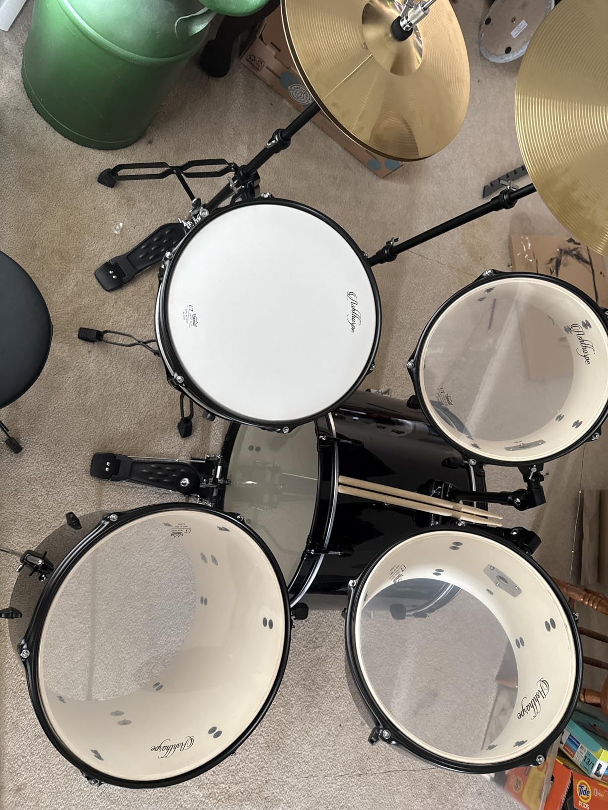 Ashthorpe 5-Piece Complete Full Size Adult Drum Set with Remo Batter Heads - Black customer photo 1