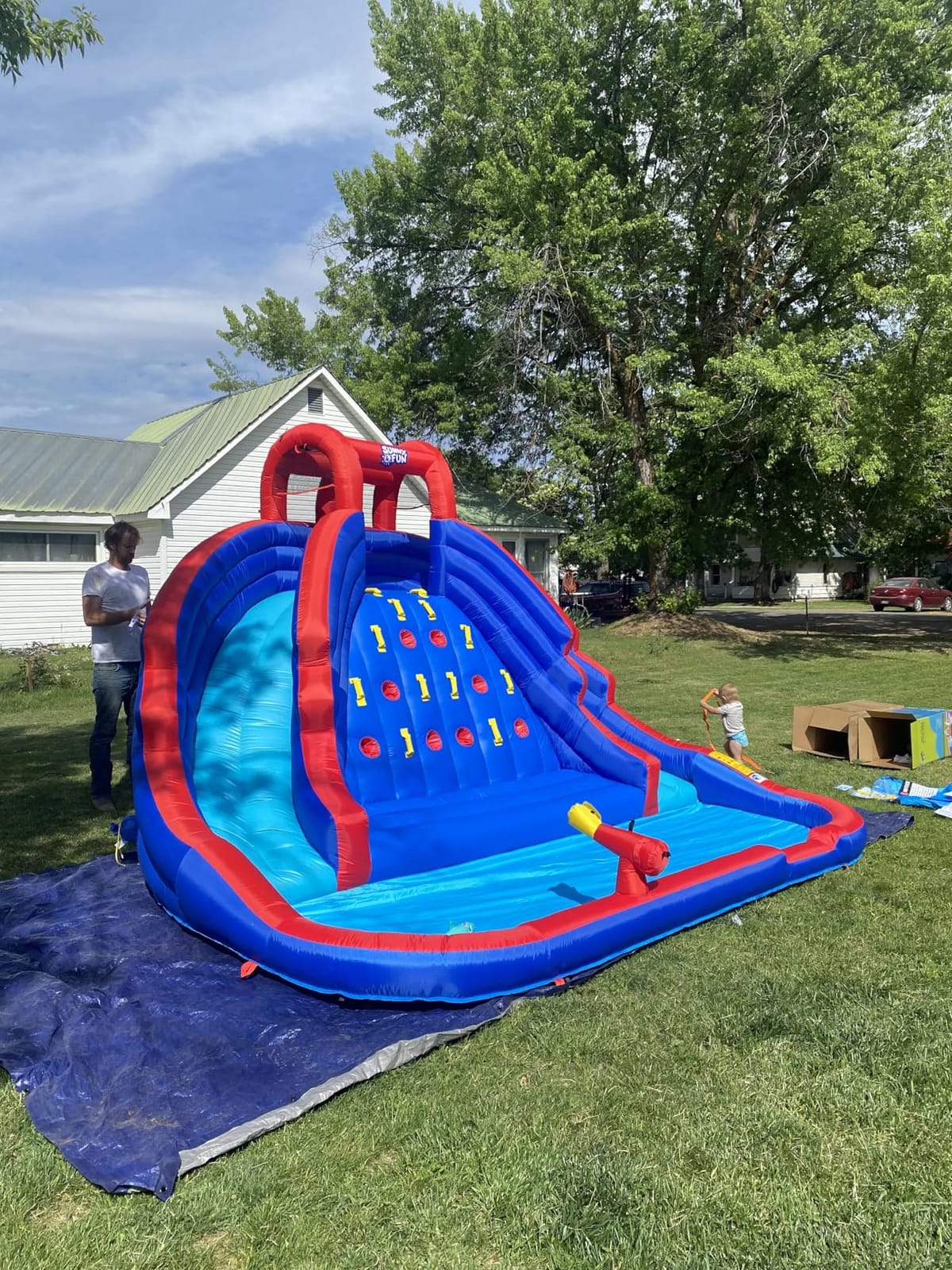 SUNNY & FUN Ultra Climber Inflatable Water Slide Park with Two Slides | Heavy-Duty Oxford Blow-Up Water Park for Kids Backyard | Climbing Wall, Splash Pool, Air Blower & Bag | Easy Setup & Drainage customer photo 1