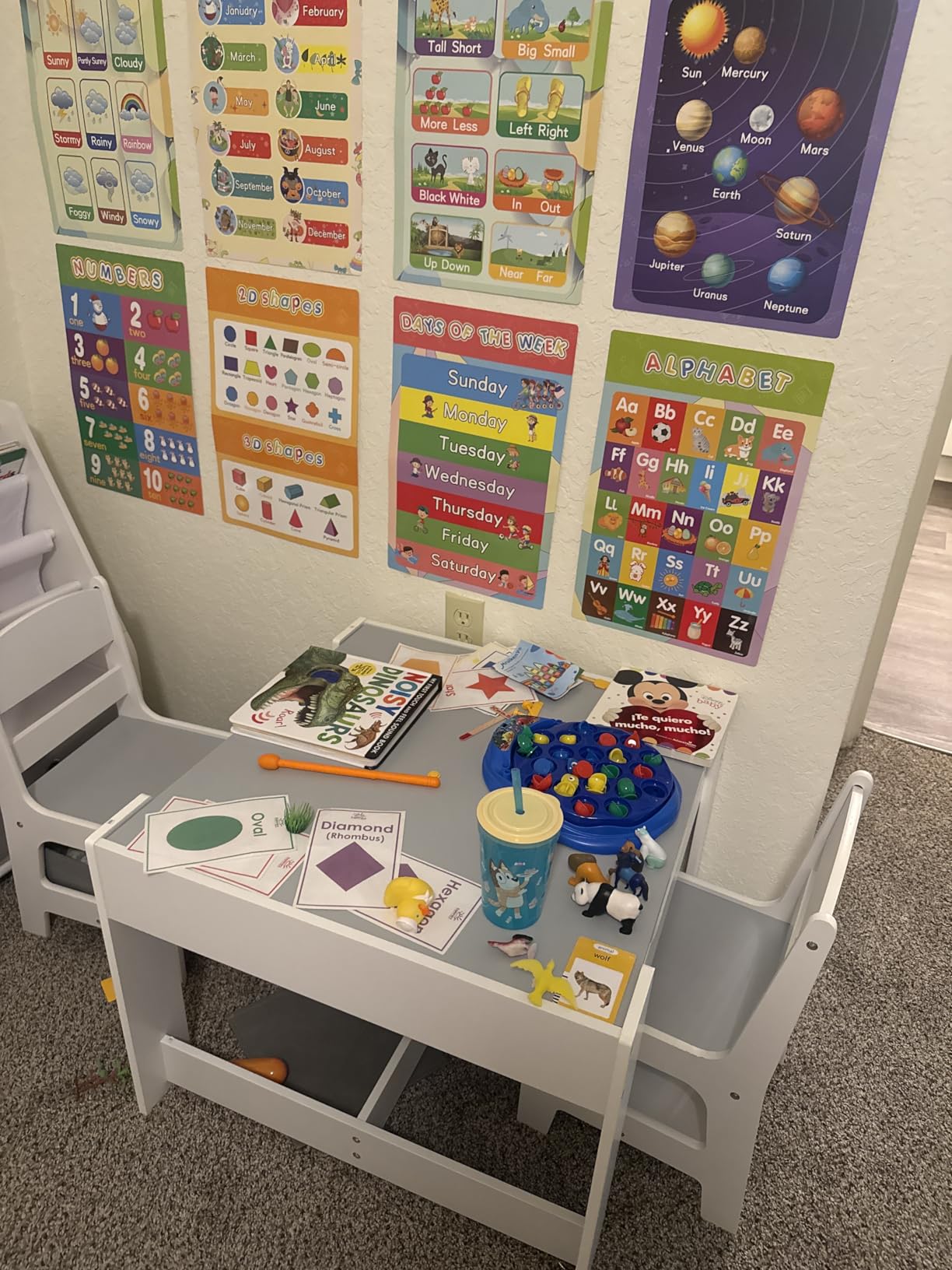 Costzon Kids Table and Chairs, 3 in 1 Art & Craft Toddler Table Set | Wooden Activity Desk Set w/ Reversible Tabletop & Multiple Storage Space, for Children Drawing, Reading, Playing (Natural) customer photo 1