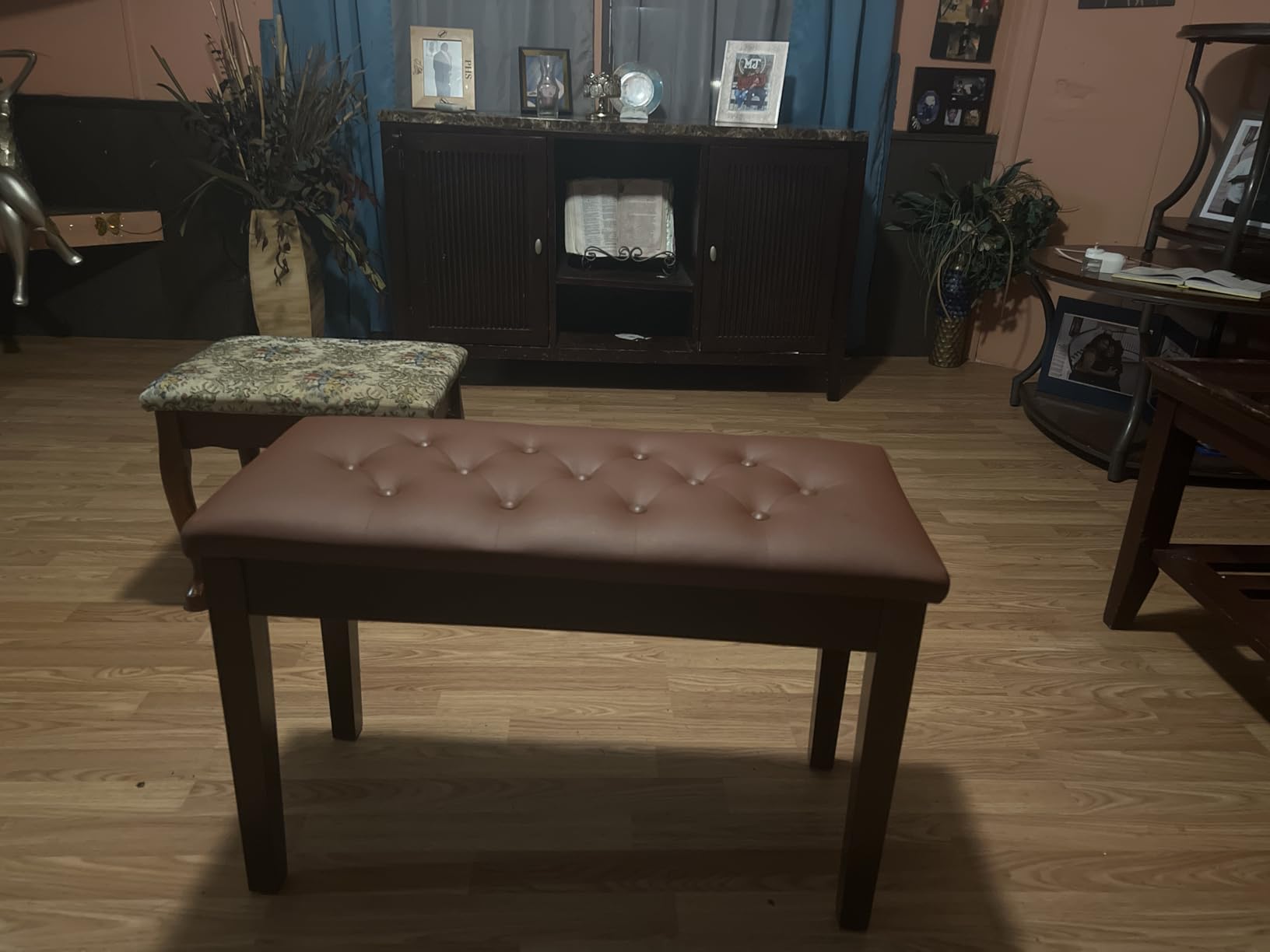 Bonnlo Piano Bench Adjustable with Storage Faux Leather Wooden Seat | Wood Frame, Faux Leather Cushion, Adjustable Height, Hidden Storage, Ideal For Piano, Keyboard Practice And Home Music Room customer photo 2