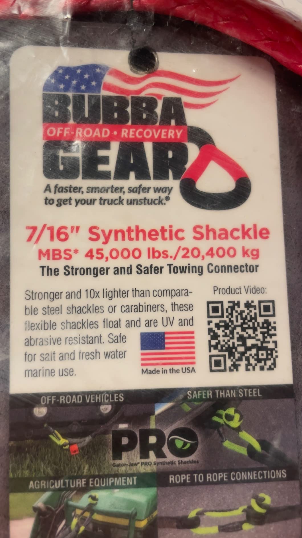 Bubba Rope 176745 ProRb Heavy Duty 7/16 Synthetic Soft Shackle Gator Jaw Pro Breaking Strength of 52300 with Uhmpe Plasma in Red and Black, Accessory Ideal for Recovery and Towing Stuck Vehicle customer photo 1