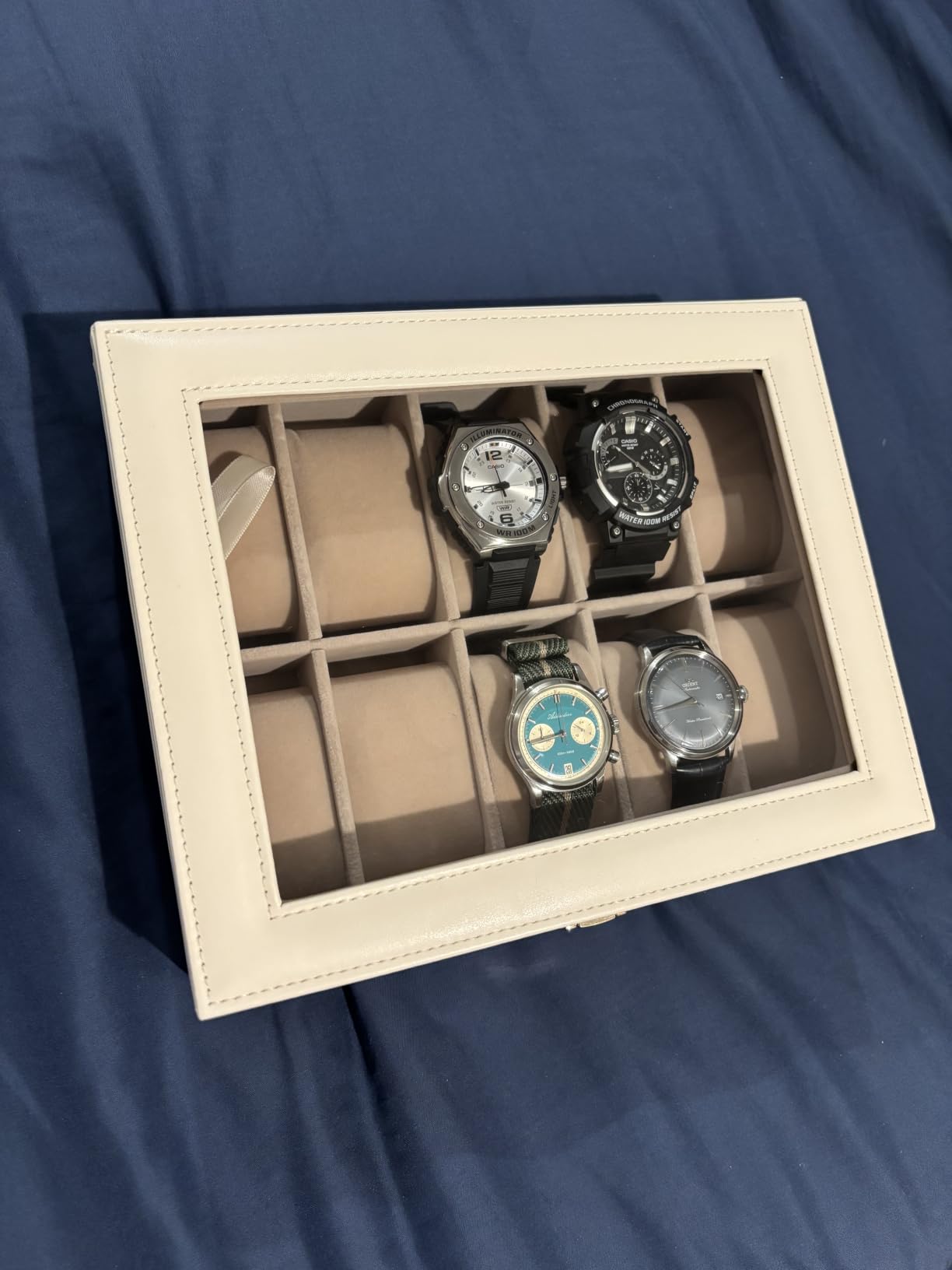 SONGMICS Watch Box, 12-Slot Watch Case Organizer with Large Glass Lid, Removable Pillows, Black Synthetic Leather, Gray Lining UJWB12BK | Removable Pillows, Black Synthetic Leather, Gray Lining, Gift for Loved Ones, BRIDIE Collection UJWB12BK customer photo 2