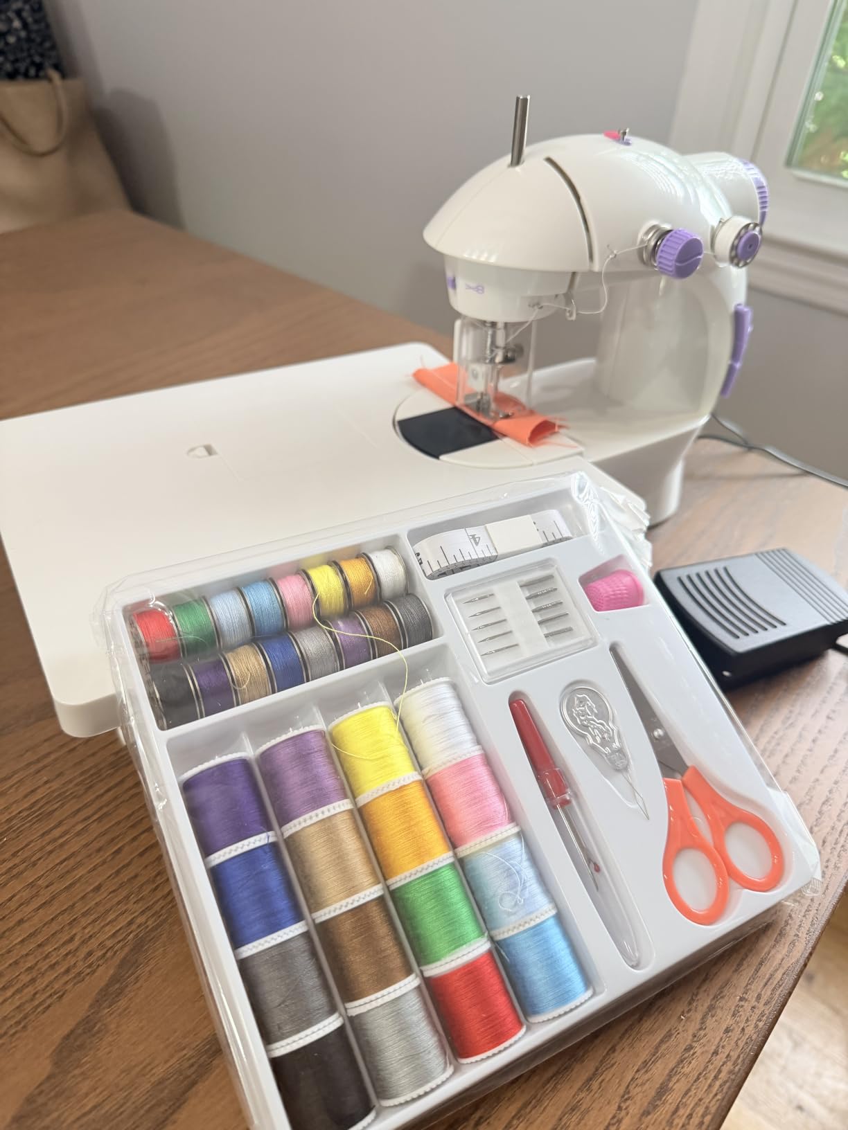 Sewing Machine for Beginners with Fabrics & Finger Guard, Mini Size | Beginner Sewing Machines, Fabric Bundles & 42PCS Kits, Small & Portable, Dual Speed, Foot Pedal, US Adapter & Extension Table customer photo 1