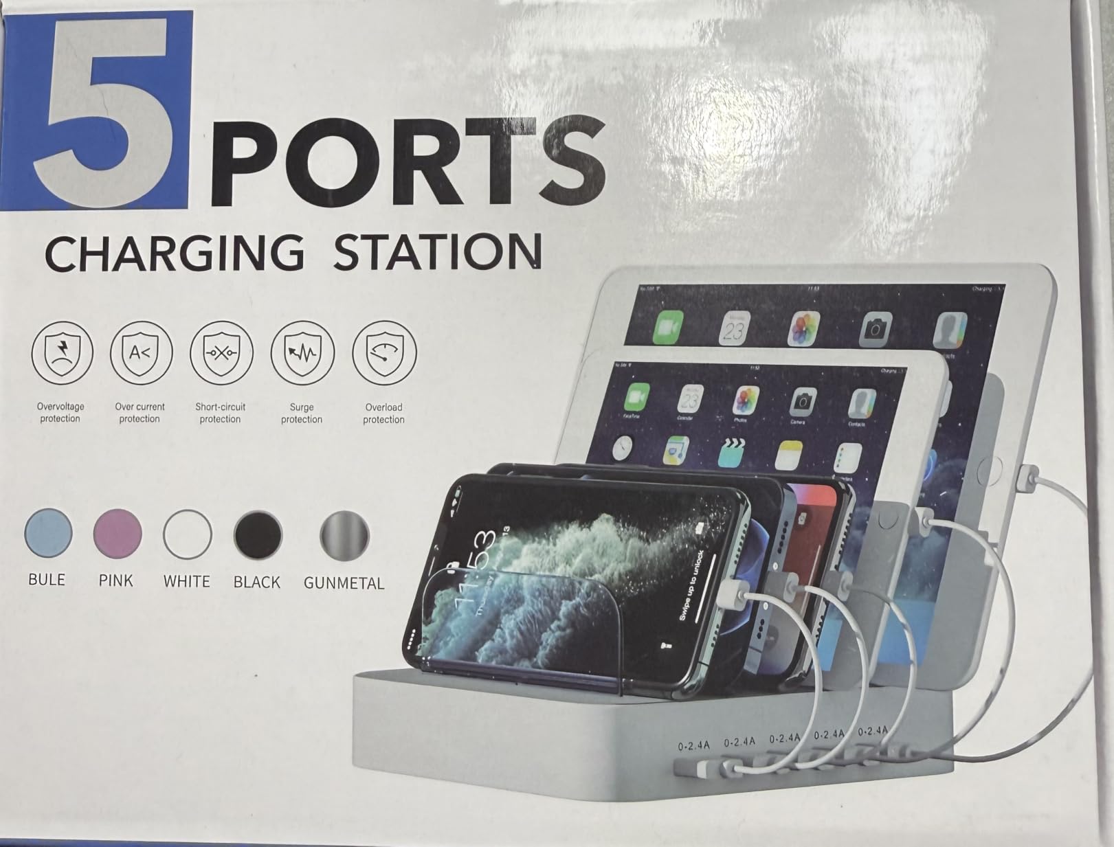 MSTJRY Charging Station for Multiple Devices : 5 Port Multi USB-A Charger Stations Multi-Device Organizer Charging Dock Designed for iPhone iPad Cell Phone Tablets (7 Short Cables Included) customer photo 2