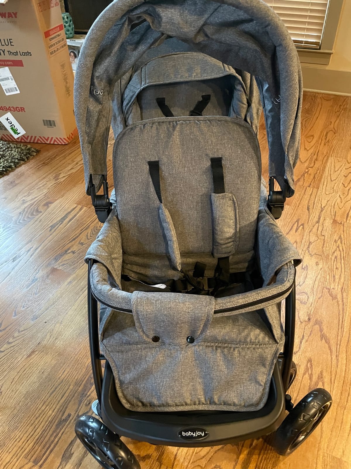 BABY JOY Double Stroller, Foldable Lightweight Twin Stroller with Tandem Seating, Adjustable Backrest/Canopy/Footrest, 5-Point Harness, Storage Basket, Newborn and Toddler (Black) customer photo 2