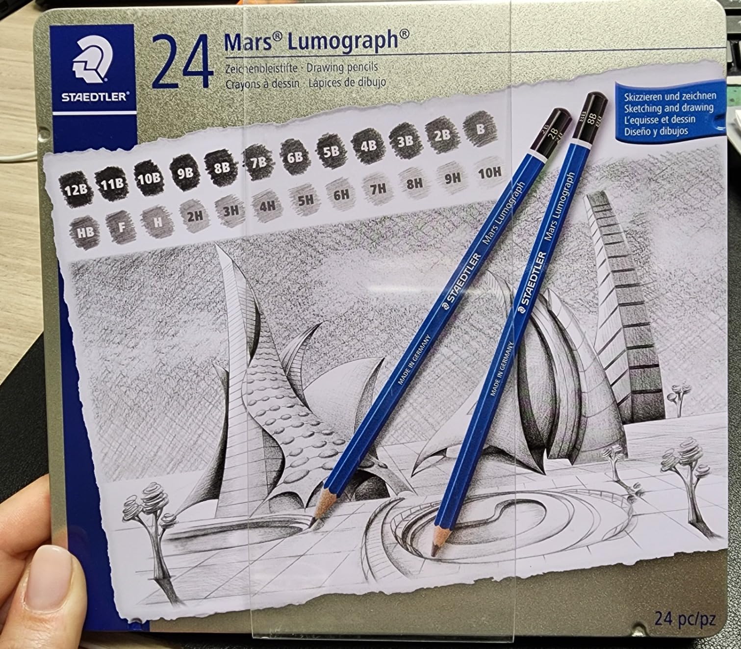 STAEDTLER Mars Lumograph Drawing Pencils: Set of 24 in Metal Case - Presharpened Graphite Art Pencils - Hardness Grades 12B-10H customer photo 2