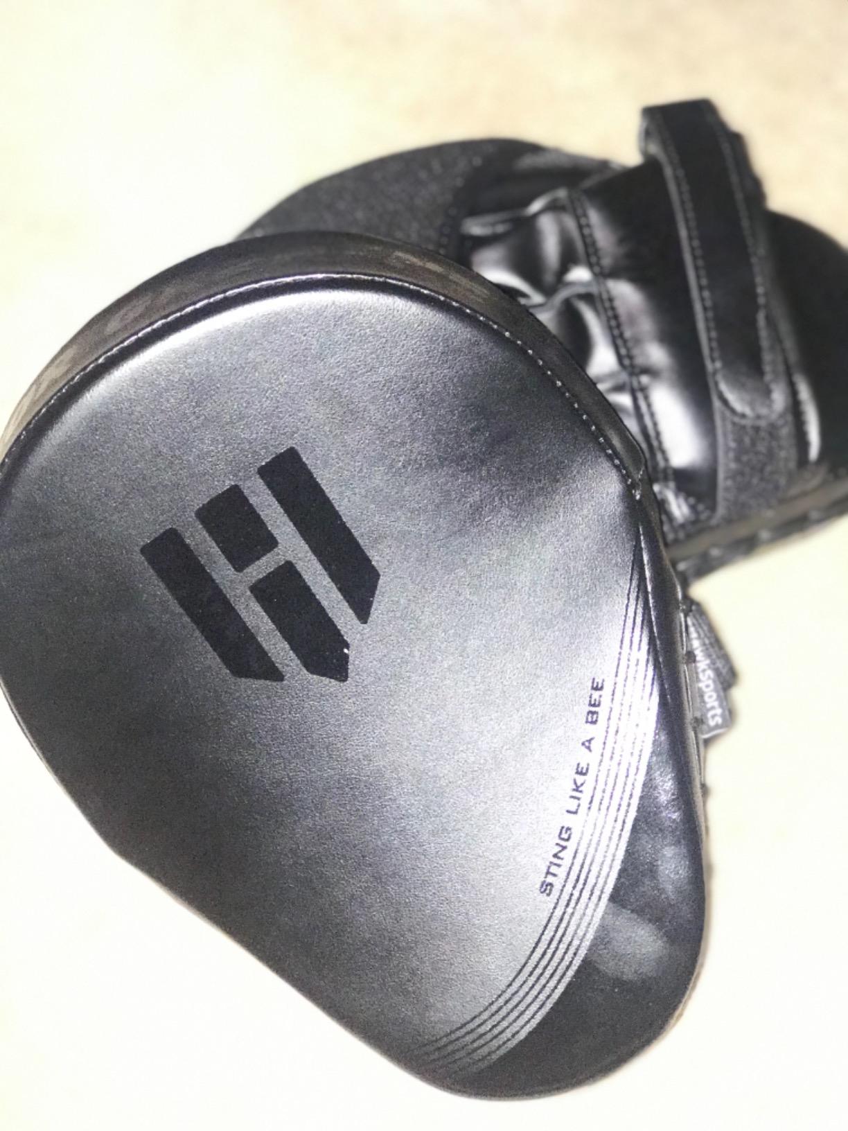 Hawk Sports Boxing Mitts Curved Punching Mitts with EVA Foam Padding, Heavy Duty Leather Focus Mitts for Boxing & MMA Training, Ultra Comfy, Light, & Durable Ambidextrous Punching Pads - All-Black customer photo 2