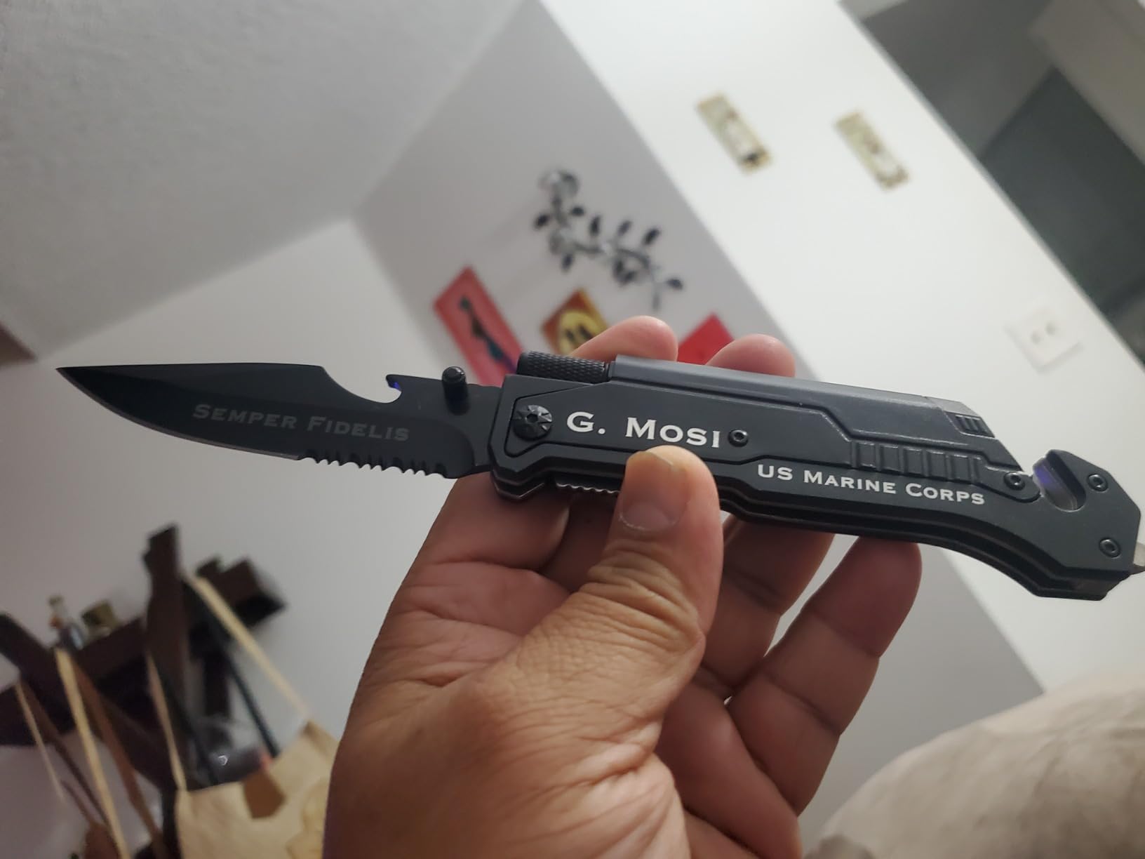 Husband Birthday Present, Pocket Knife with 6 Functions, LED Light, Fire Starter, Bottle Opener, Seat Belt Cutter, Glass Breaker, Anniversary Present for Men, Boyfriend, Father's Day customer photo 1