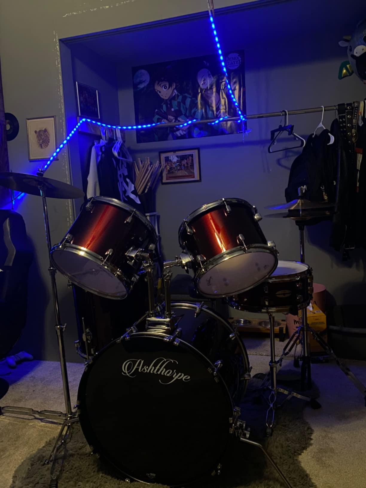 Ashthorpe 5-Piece Full Size Adult Drum Set with Remo Heads & Premium Brass Cymbals - Complete Professional Percussion Kit with Chrome Hardware - Red customer photo 2