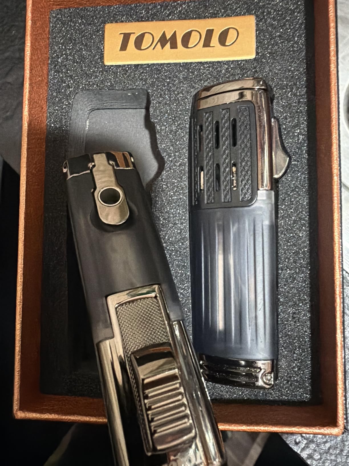 TOMOLO Cigar Lighter Triple Jet Flame Torch Lighter Refillable Butane Lighter with Cigar Punch, 2 Pack, Charcoal customer photo 2