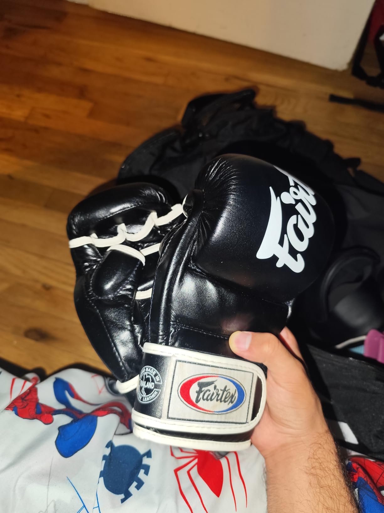 Fairtex FGV18 MMA Boxing Gloves, Leather Muay Thai Martial Arts Training | Full-grain hide with breathable mesh lining. Double-stitched wrist strap balances weight for bag drills and fitness routines customer photo 1