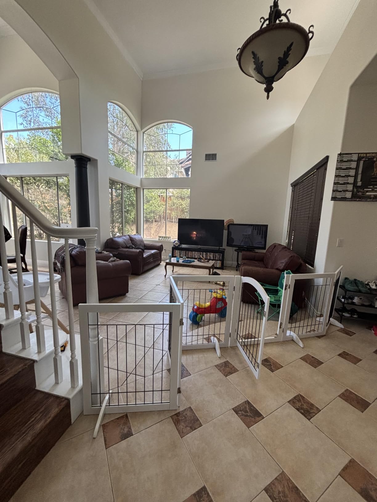 PAWLAND Extra Wide Dog Gate for The House, Doorway, Stairs, Dog Fences Indoor, Freestanding Foldable Wooden Pet Gates for Dogs, Set of Support Feet Included, 96 in Wide 30 in Tall, 4 Panels White customer photo 2