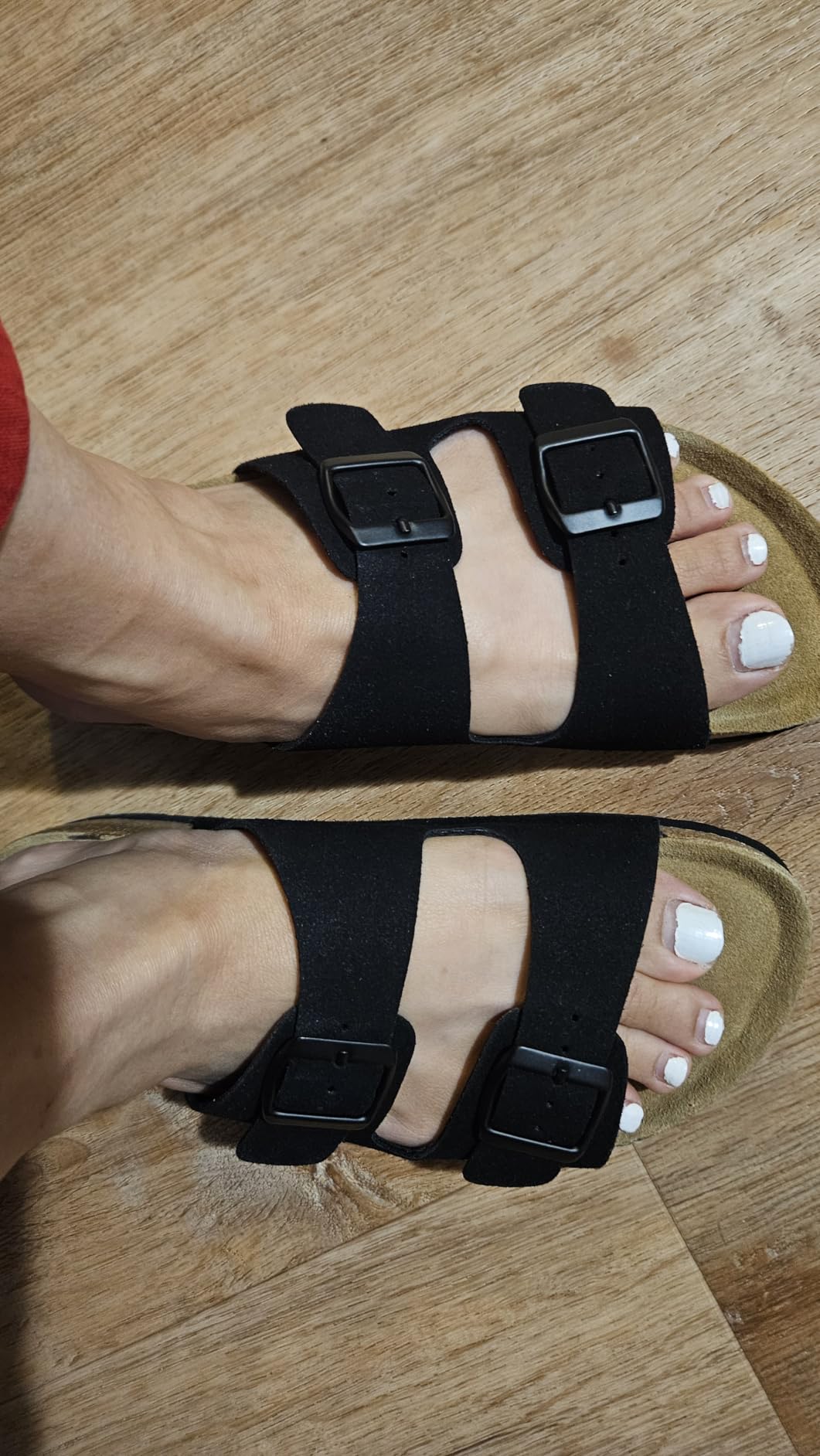 CUSHIONAIRE Lane Cork Footbed Womens Sandals Comfortable Double Buckle Slip On Sandals for Women with Arch Support and Classic Two Strap Design customer photo 1