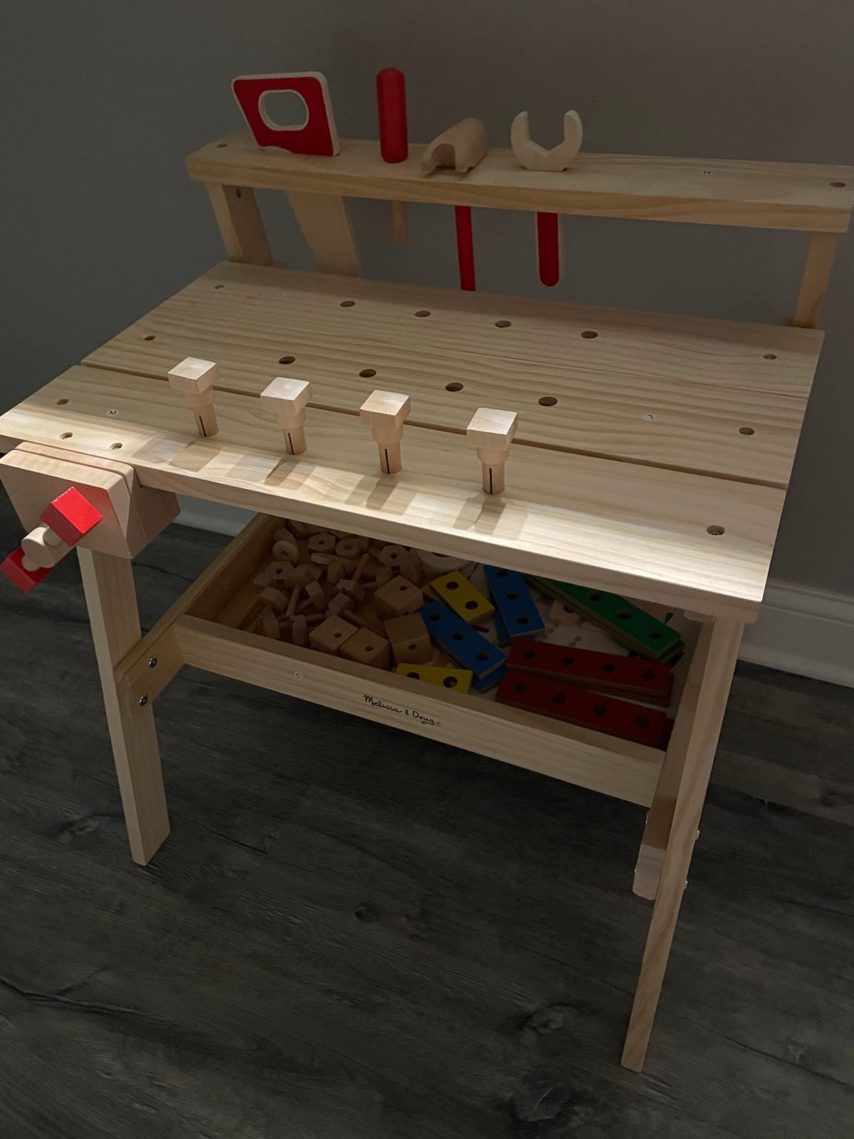 Melissa & Doug Wooden Project Workbench, 55-Piece Pretend Building Set, Includes 5 Wooden Tools & Vise, Sparks Imaginative Pretend Play, Builds Problem Solving Skills, Gift For Kids Ages 3+ customer photo 1
