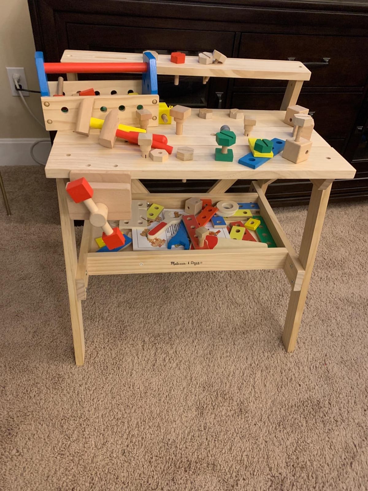 Melissa & Doug Wooden Project Workbench, 55-Piece Pretend Building Set, Includes 5 Wooden Tools & Vise, Sparks Imaginative Pretend Play, Builds Problem Solving Skills, Gift For Kids Ages 3+ customer photo 2