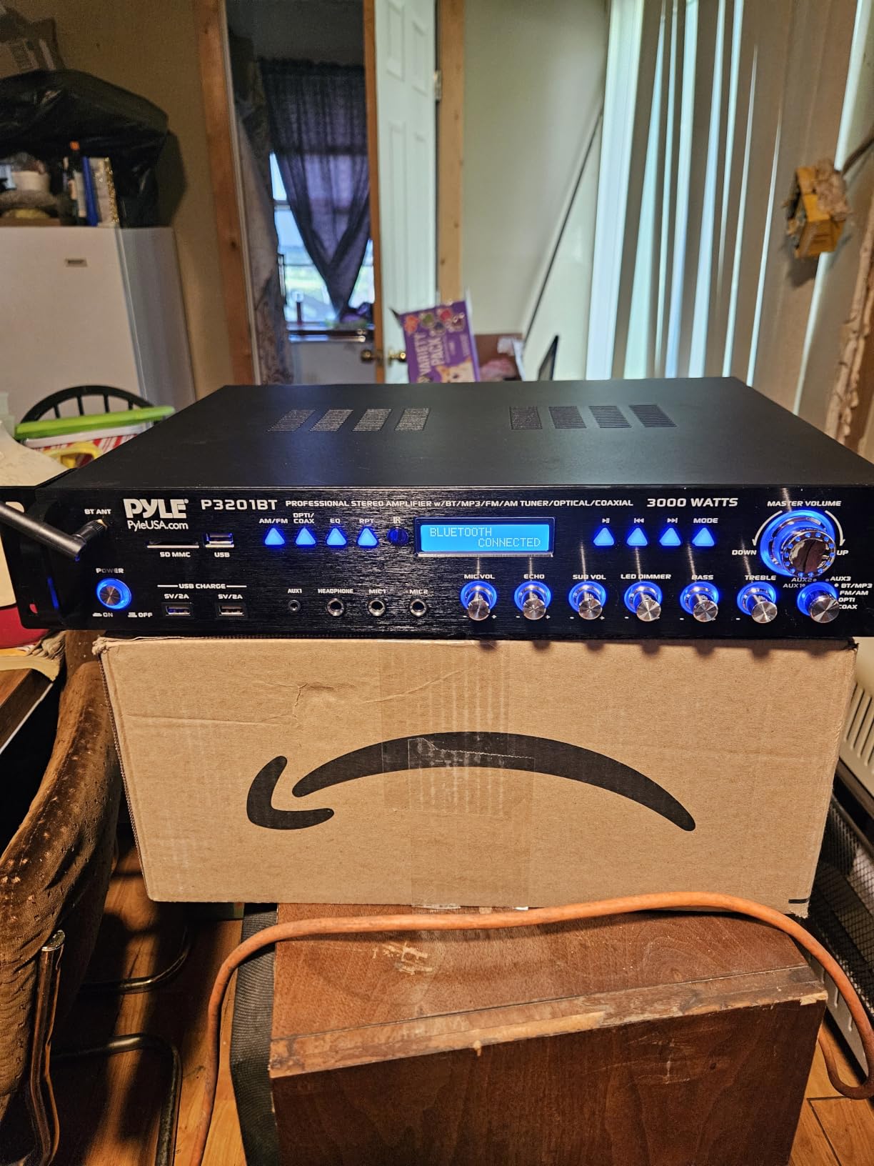 Pyle Multi Channel Bluetooth Preamplifier Receiver - 3000 Watt Audio Home Speaker Sound Stereo w/Radio, USB, Headphone, AUX, RCA, Dual Microphone w/Echo, LED, Wireless Streaming - P3201BT customer photo 1