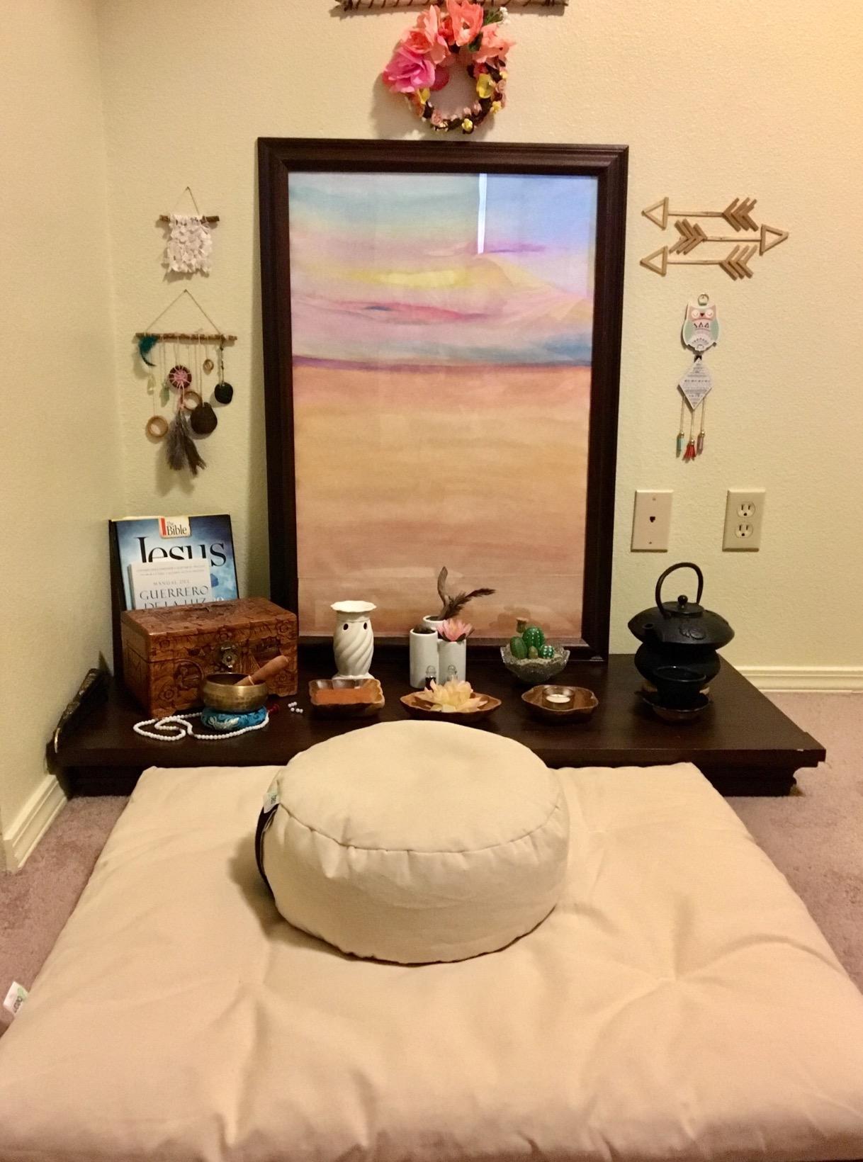 Bean Products Meditation Cushion Mat Set - Zafu Floor Pillow Organic Buckwheat Pillow + Cotton Filled Zabuton Prayer Pad - Meditation Pillow Yoga Knee Pad - Made in USA - 14