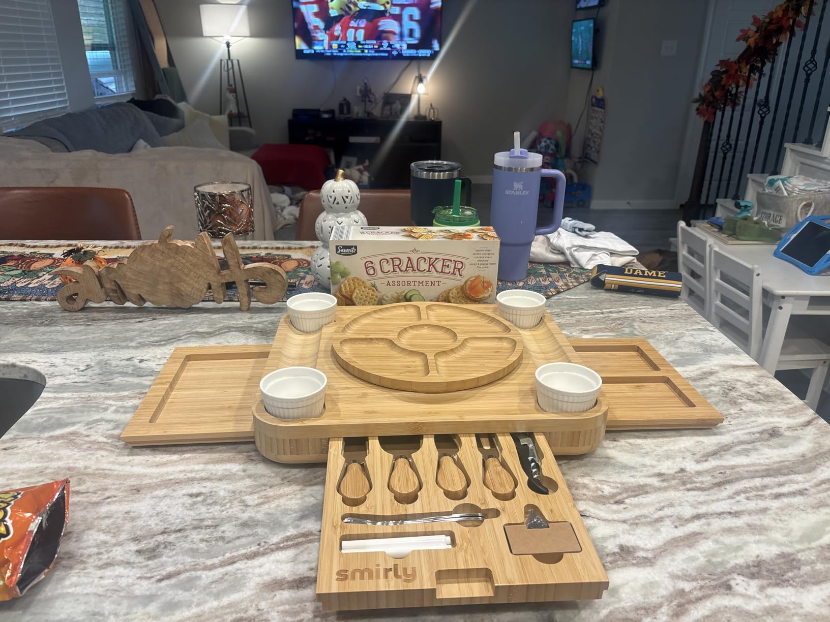 SMIRLY Charcuterie Boards Set, Large Cheese Board Set, Bamboo | House Warming Gift, Wedding Gift for Couple, Bridal Shower Gift, Detachable Drawer Design, 3-Drawer customer photo 2