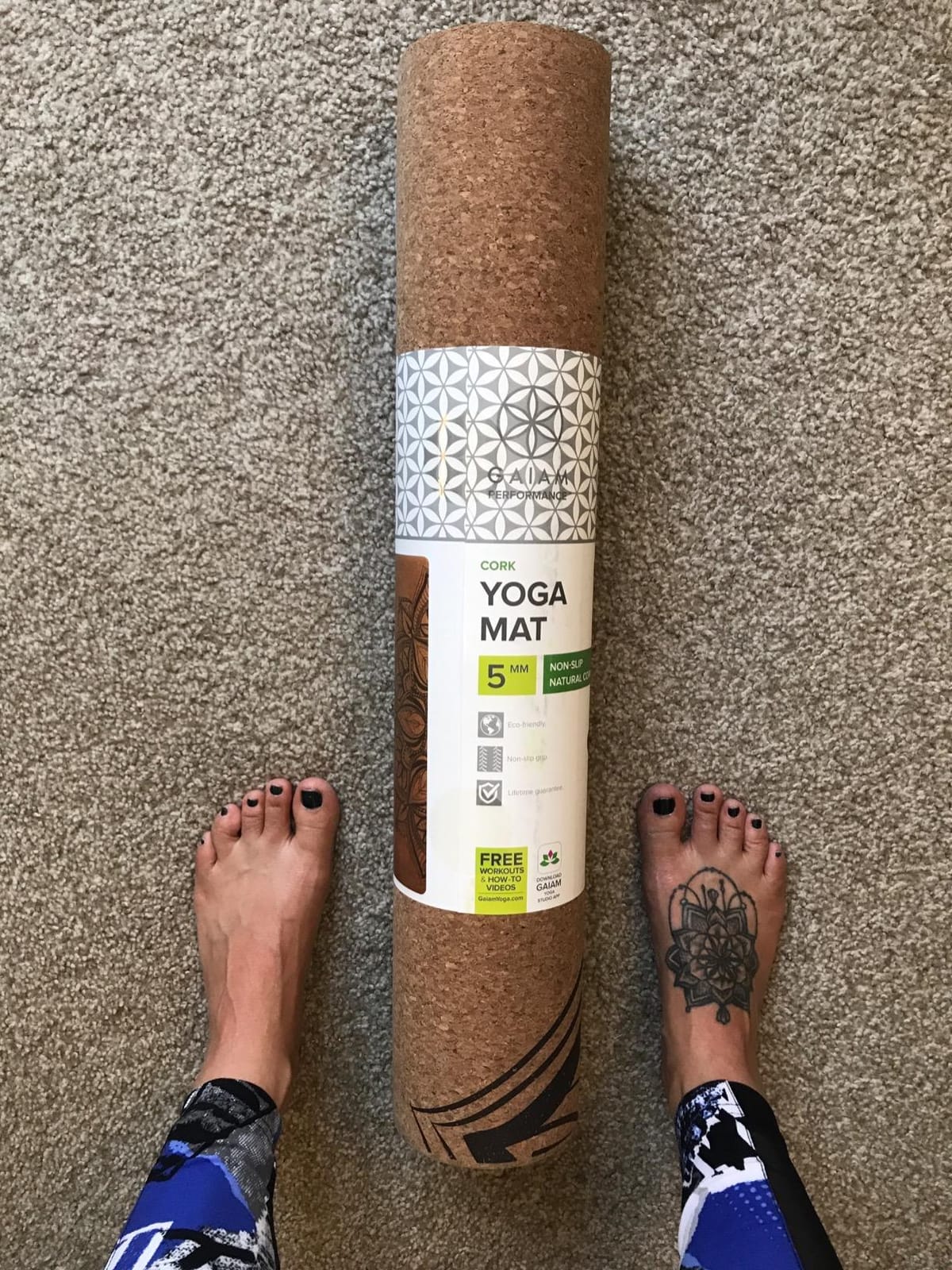 Gaiam Cork Yoga Exercise Mat | Natural Sustainable Cork Resists Sweat and Odors | Non-Slip TPE Backing Prevents Slipping| Great for Hot Yoga, Pilates, Fitness Working Out (68