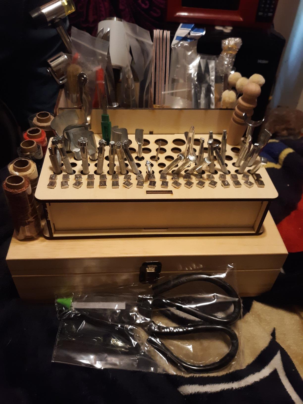 447 Pcs Leather Working Tools, Leather Working Kit for Cutting Punching Stamping Stitching with Instruction & Storage Case, for Saddle Making, DIY Projects customer photo 1