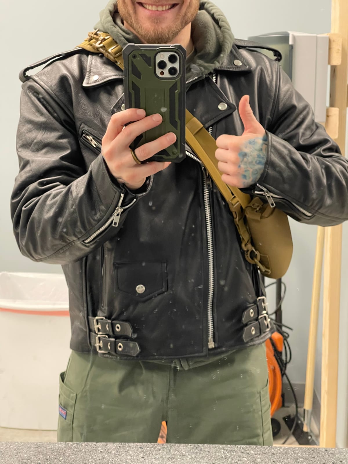 HWK Brando Leather Motorcycle Jacket for Men, Genuine Black Leather Jacket with Removable CE Armor for Motorbike Riding customer photo 2