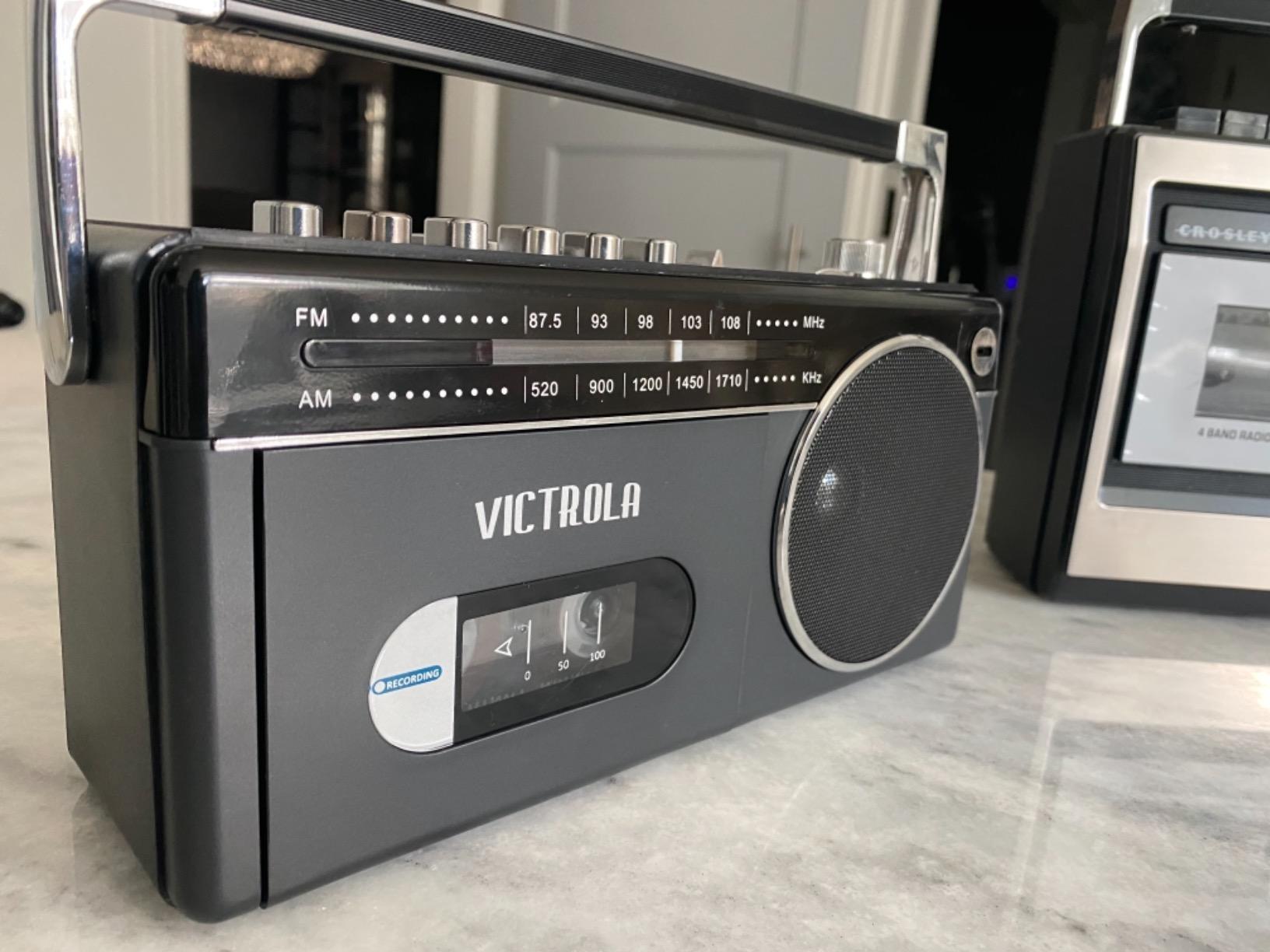 Victrola Mini Bluetooth Boombox with Cassette Player, Recorder and AM/FM Radio, Grey customer photo 2