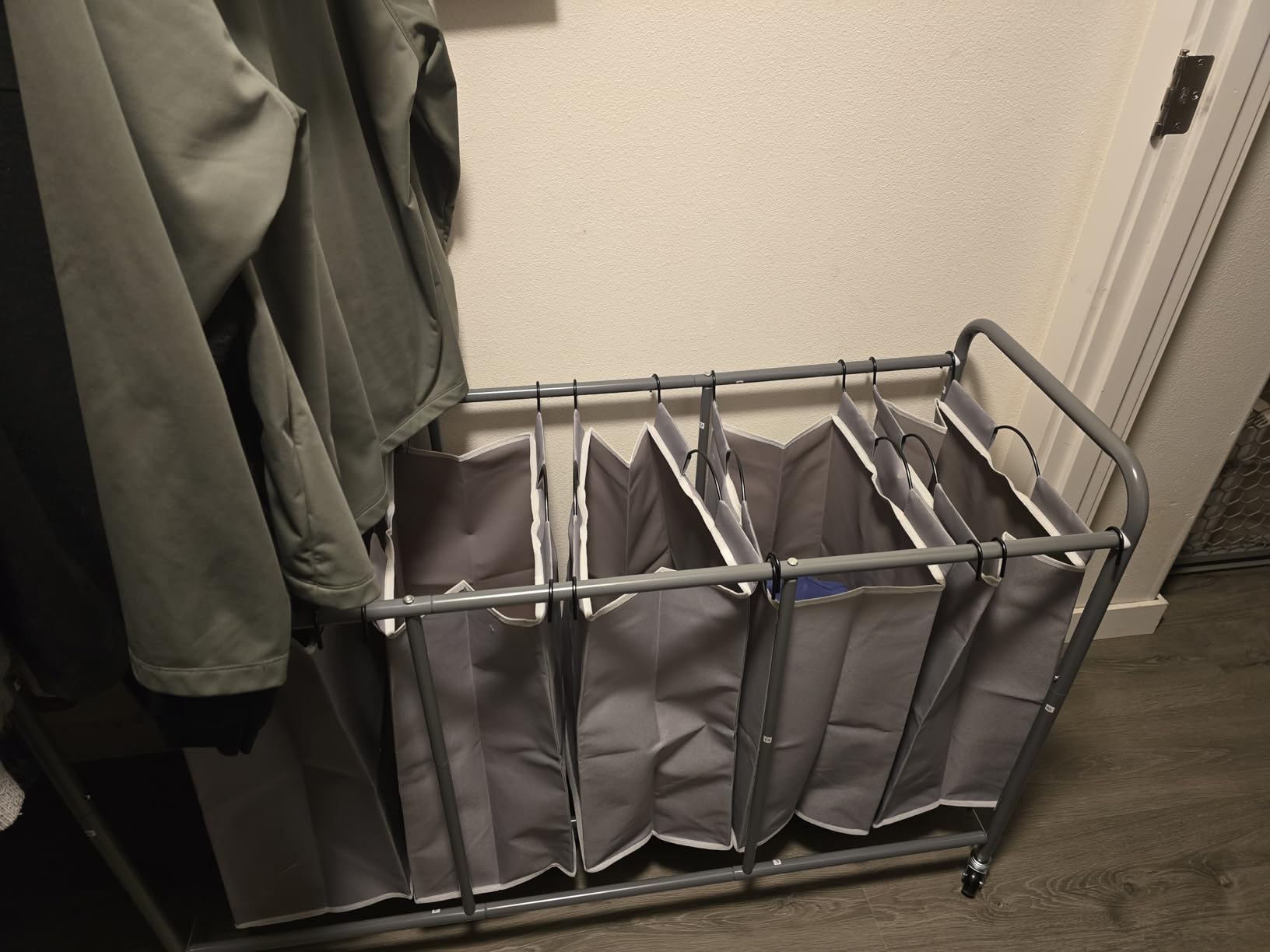 STORAGE MANIAC 3 Section Laundry Sorter, 35.6 Gal (135 L) Laundry Hamper Cart with Heavy Duty Rolling Lockable Wheels and Removable Bags, Clothes Organizer Basket Separator Hamper, Gray customer photo 1