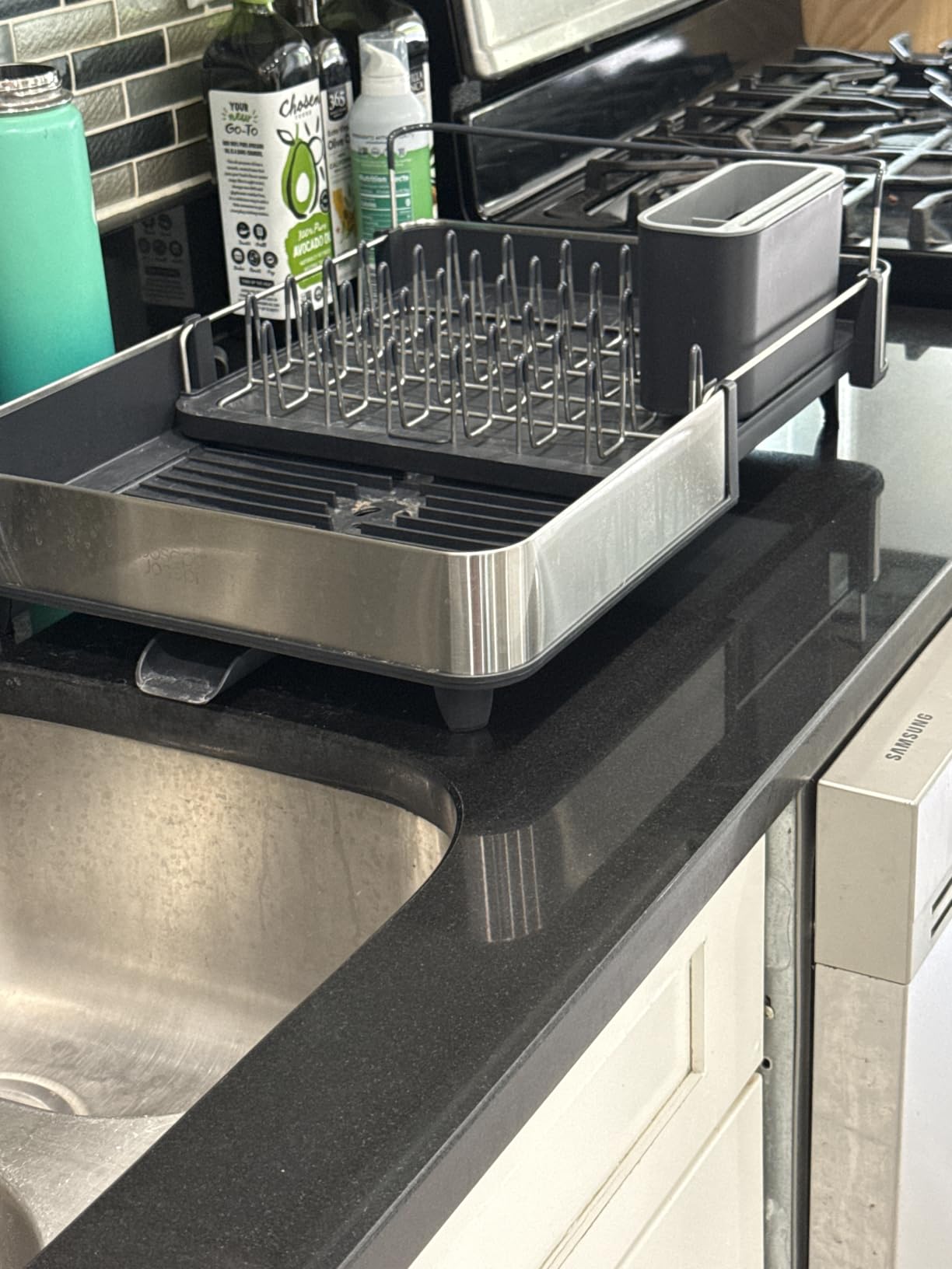 Extendable Dish Drying Rack with Dual Parts - Stainless Steel, Non-Scratch, Movable Utensil Drainer & Drainage Spout, Gray customer photo 1