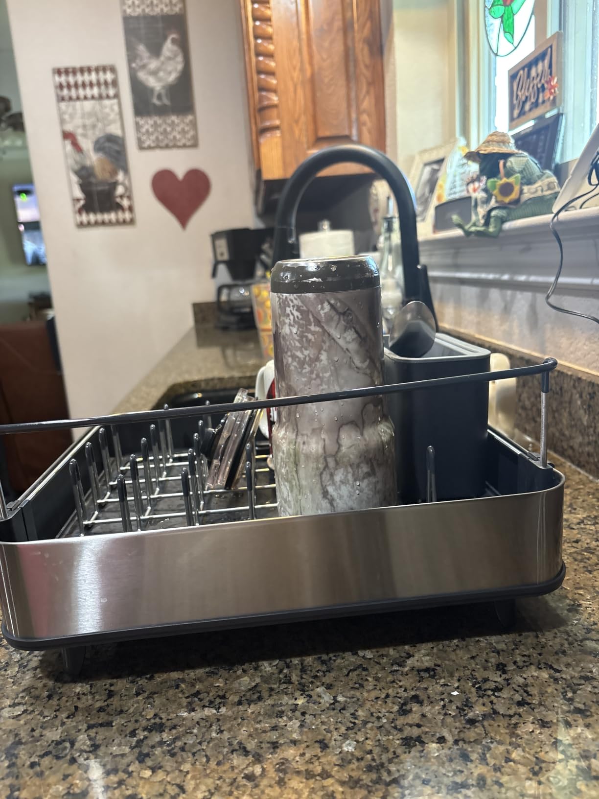 Extendable Dish Drying Rack with Dual Parts - Stainless Steel, Non-Scratch, Movable Utensil Drainer & Drainage Spout, Gray customer photo 2