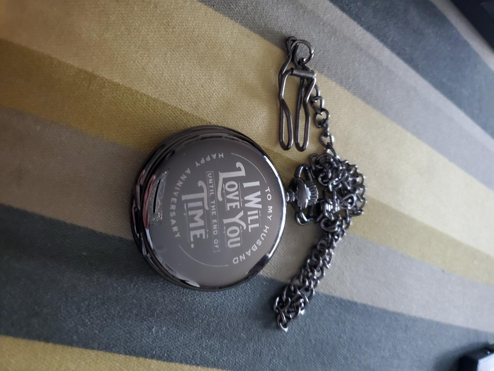 Red Dot Laser Engraving Anniversary Pocket Watch for Husband - Engraved Silver Stainless Steel - Meaningful Keepsake - Boxed and Ready to Give customer photo 2