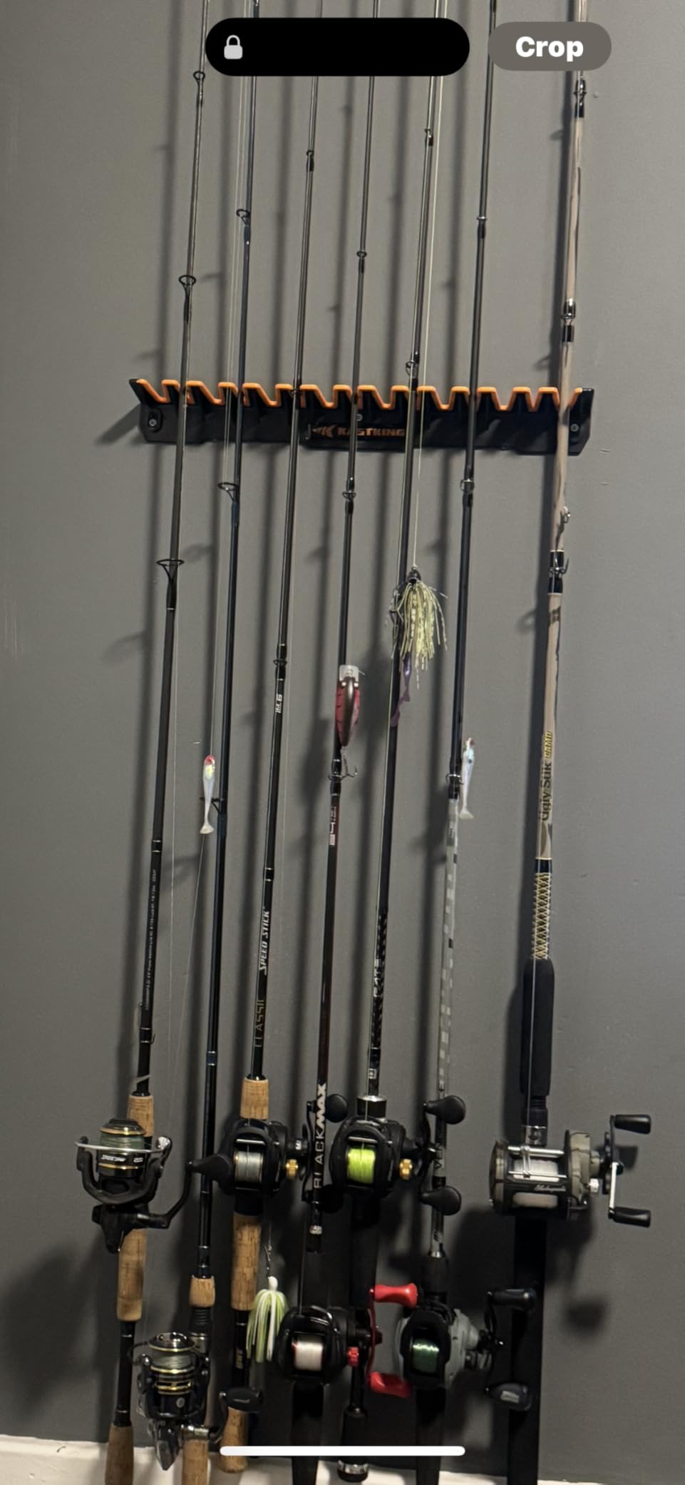 KastKing V15 Vertical Fishing Rod Holder, Black With Orange Rubber, 1 Pcs | Wall Mounted Fishing Rod Rack, Store 15 Rods or Fishing Rod Combos in less than 18 inches customer photo 1
