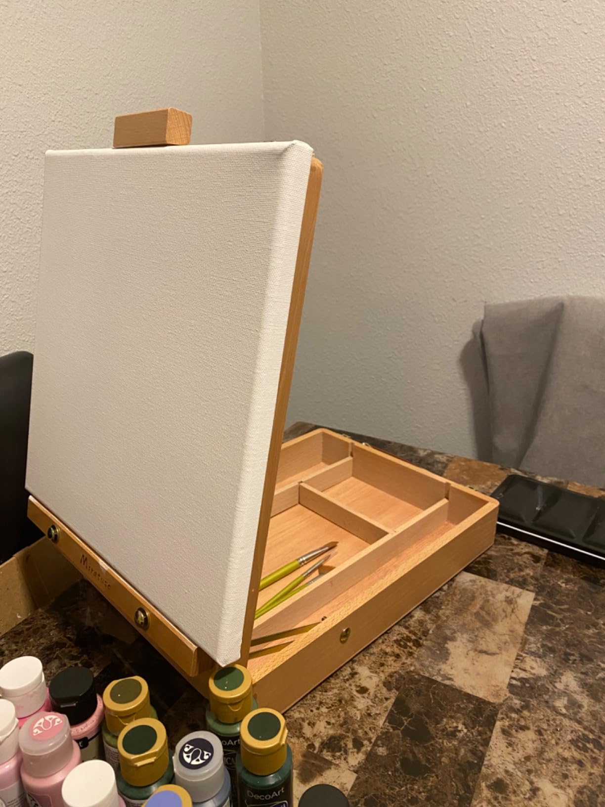 Tabletop Art Easel for Painting, Wooden Sketchbox, Portable Desktop Easel | Portable Art Easel for Beginners Professionals, Adjustable Height, Storage Compartments, Gift for Student Artist Beginner customer photo 2